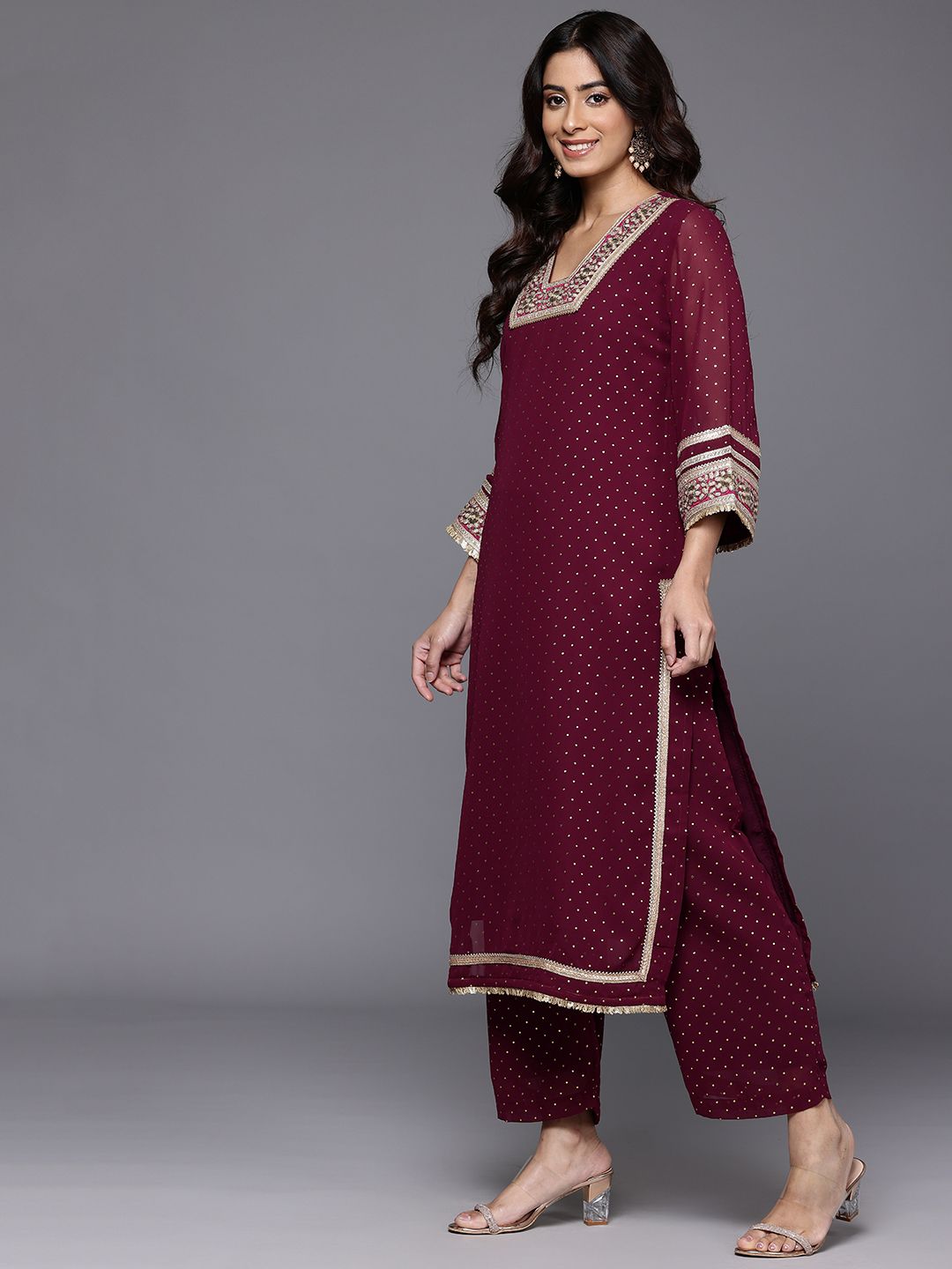 Dhiyona VA Women's Gotta Patti Embroidered Silk Georgette Kurta with Trousers & Dupatta