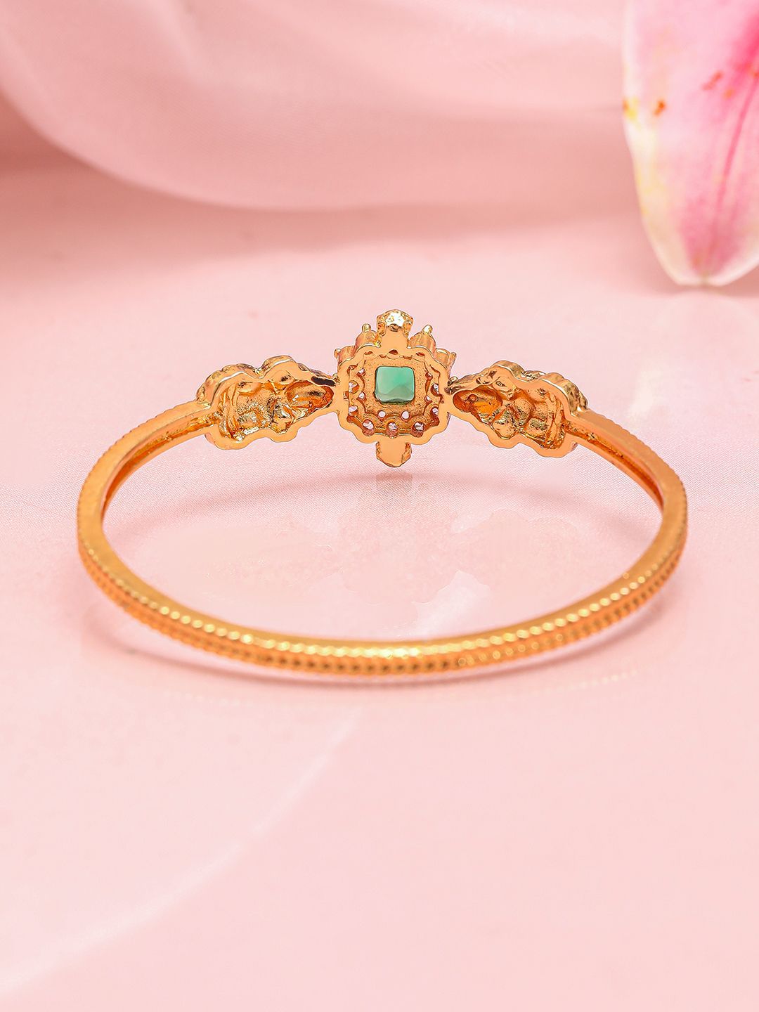 Dhiyona RJ Women's 22K Gold-Plated Emerald Green & White Cubic Zirconia Studded Traditional Bracelet