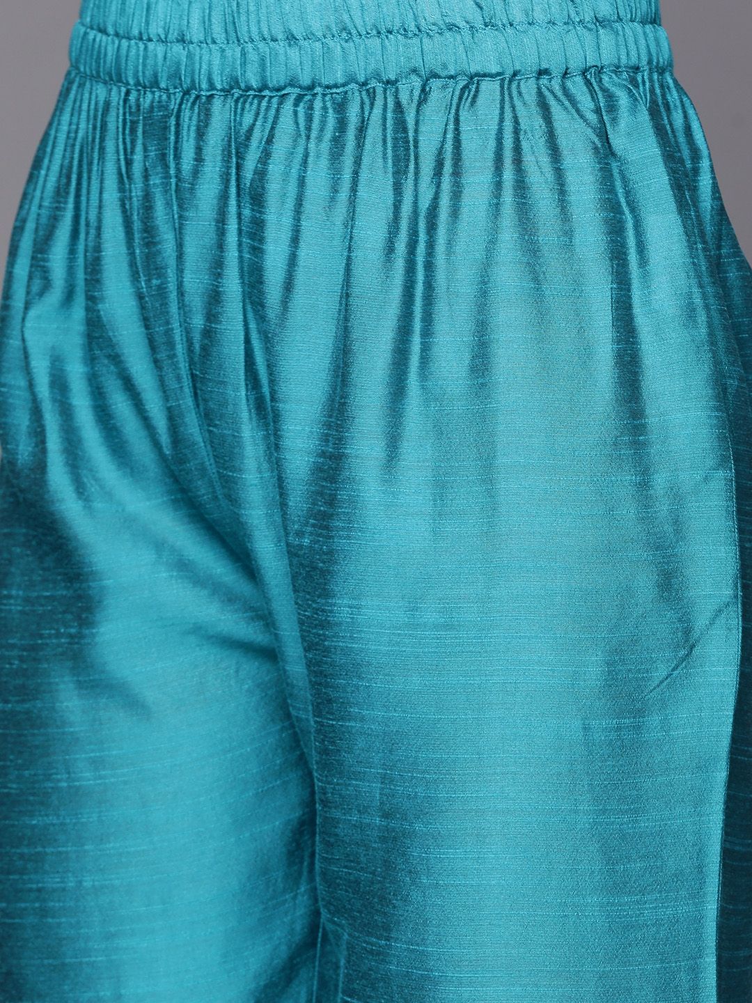 Dhiyona VA Women'sTurquoise Blue Thread Embroidered Yoke Kurta with Trouser with Printed Dupatta