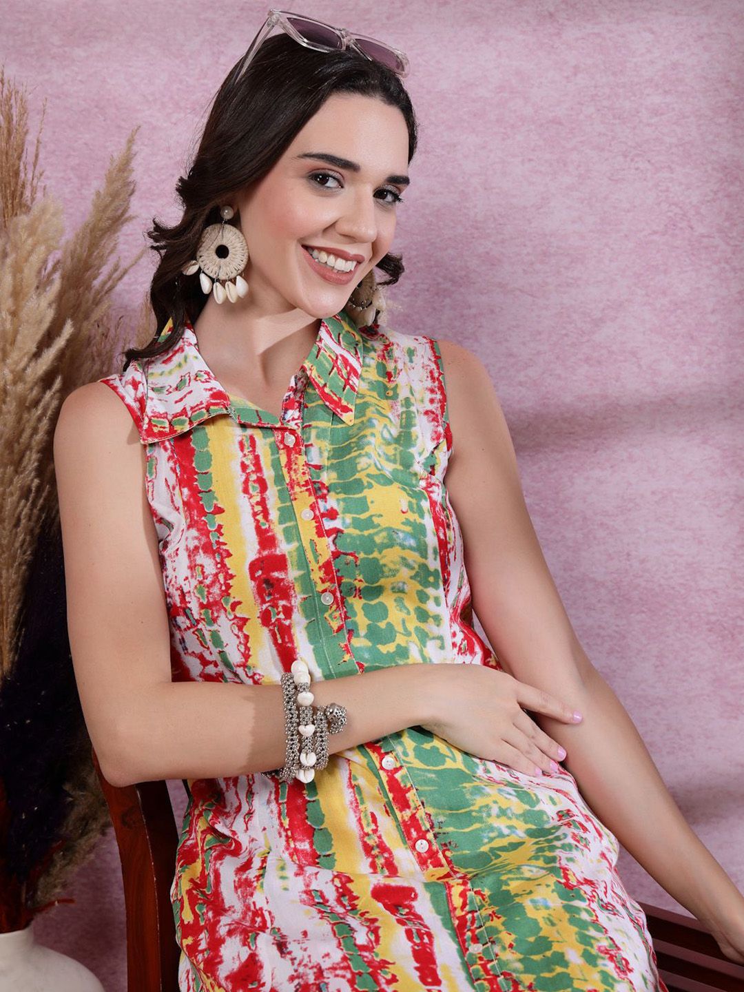Dhiyona SN Women's Printed Shirt Collar Kurta With Trousers Set