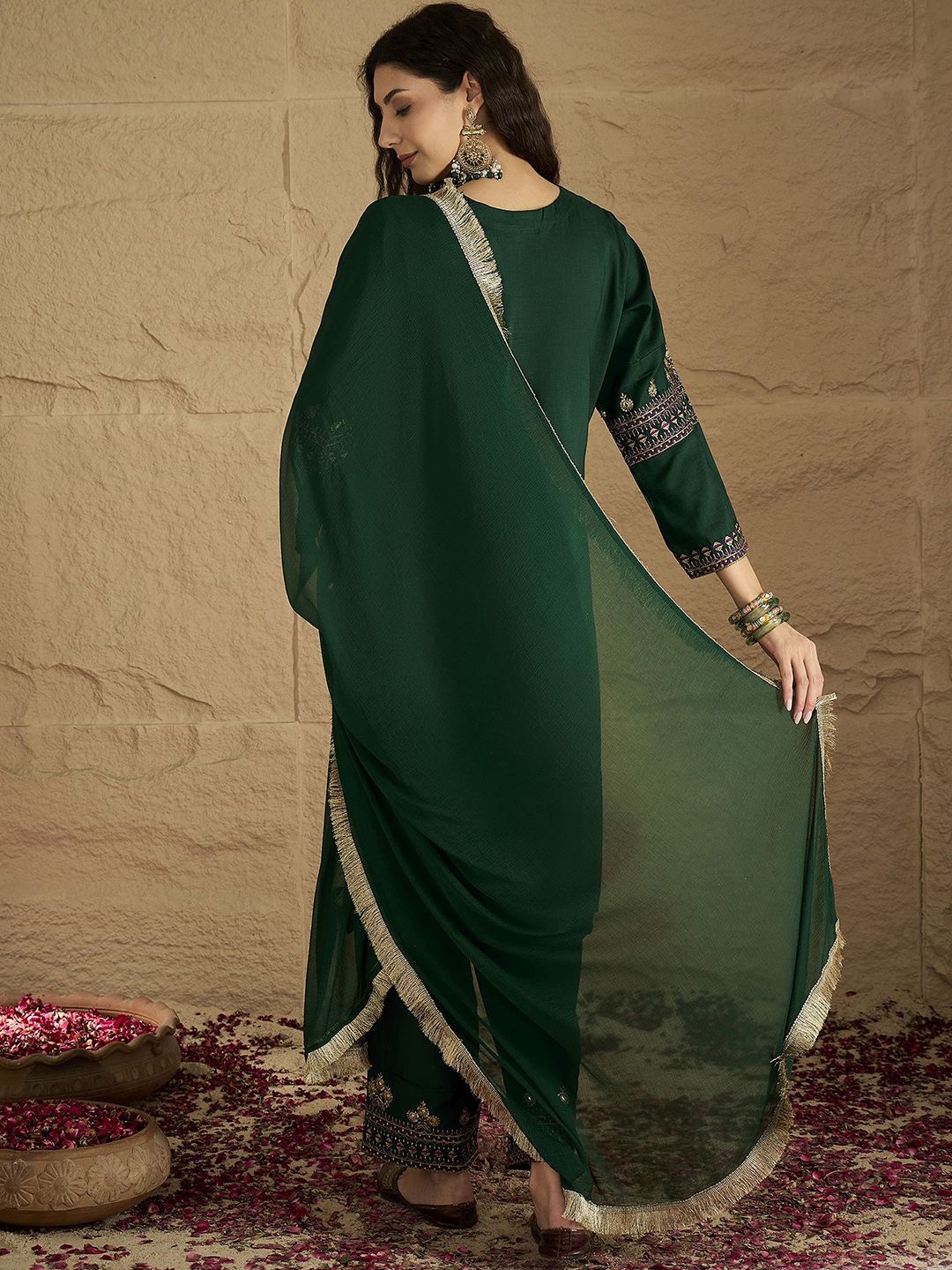 Dhiyona VA Women's Ethnic Motifs Printed Kurta with Trousers & Dupatta