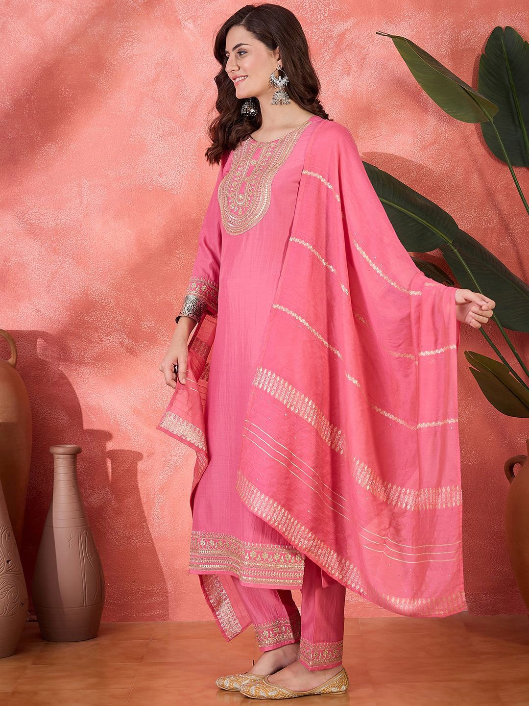 Dhiyona SN Women's Ethnic Motifs Embroidered Kurta with Trousers & Dupatta