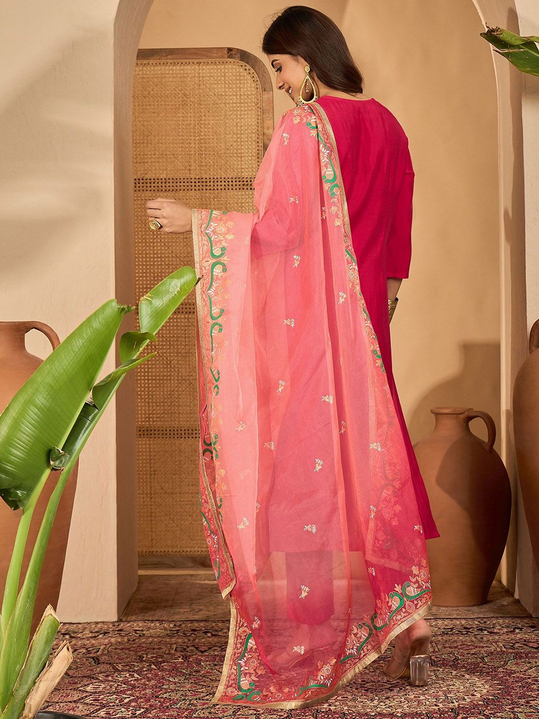 Dhiyona SN Women's Embroidered Gota Work Straight Kurta & Trousers With Dupatta