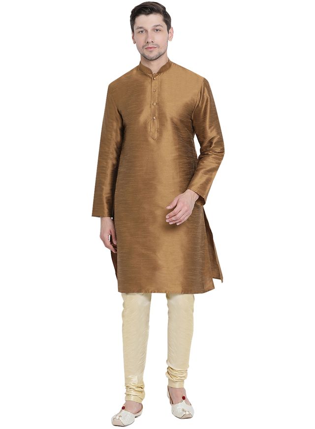 Men's Coffee Silk Blend Straight Kurta Pyjama Set