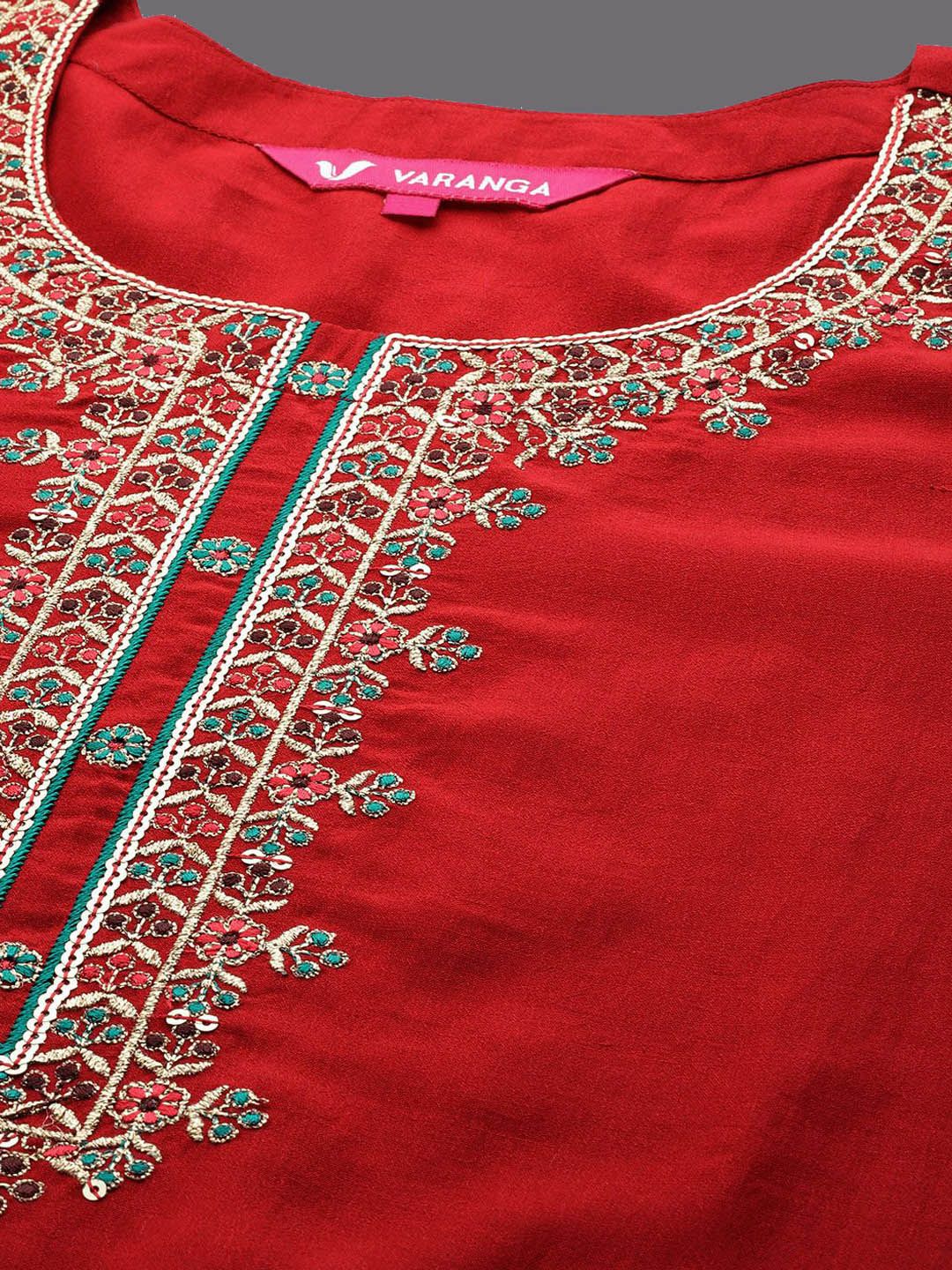 Dhiyona VA Women'sFloral Yoke Design Sequinned Kurta With Trousers & Dupatta