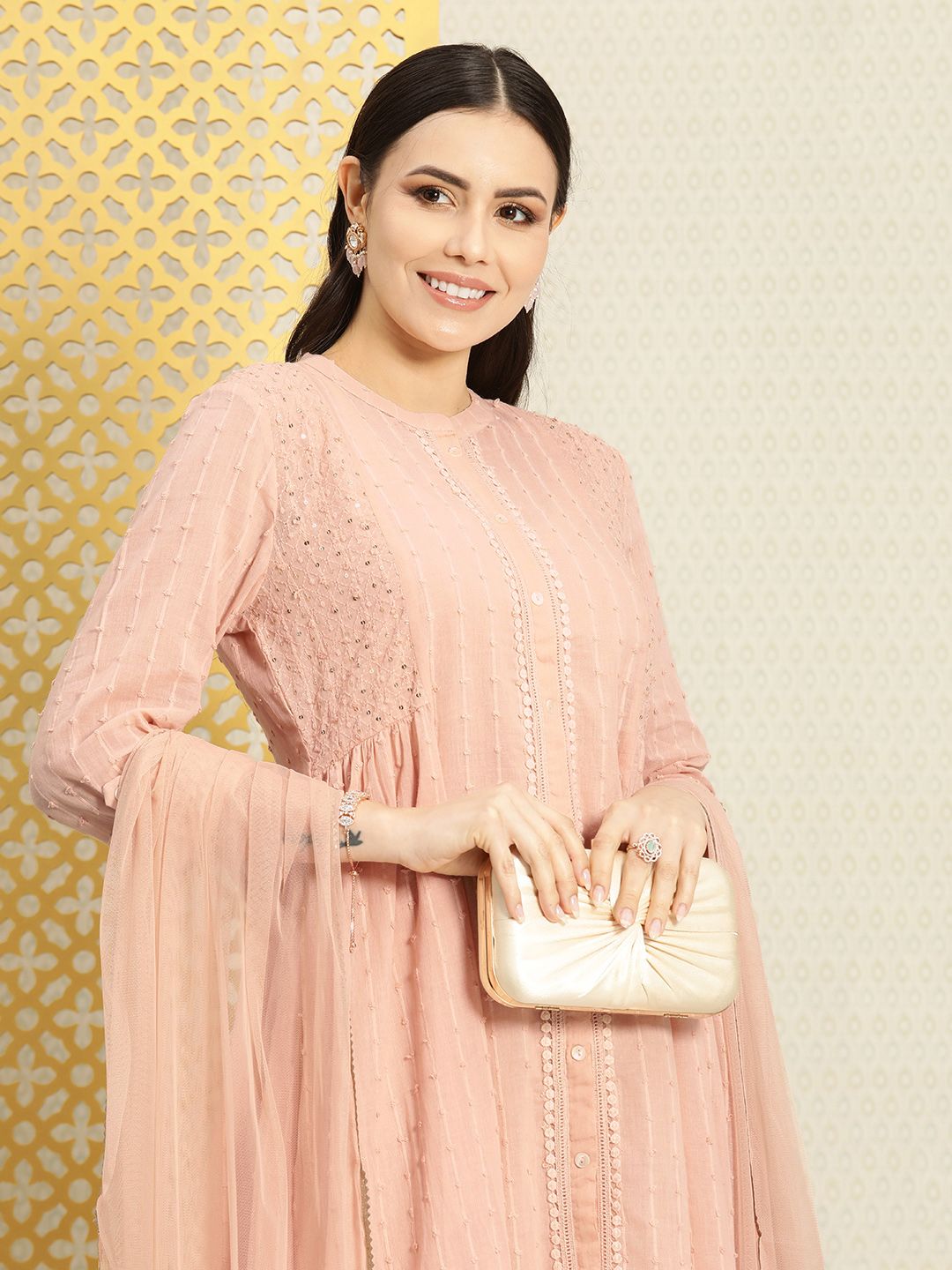 Dhiyona PD Women Self Design Regular Pure Cotton Jashn Kurta with Trousers & Dupatta