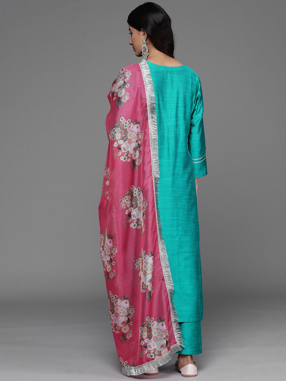 Dhiyona VA Women'sFloral Yoke Design Regular Thread Work Kurta with Trousers & With Dupatta