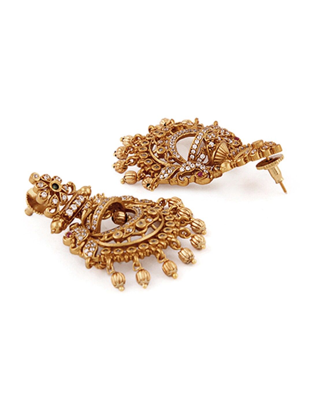 Dhiyona RJ Women's 22K Gold-Plated Emerald & Cubic Zirconia Studded Chandbali Earrings with Gold Beads