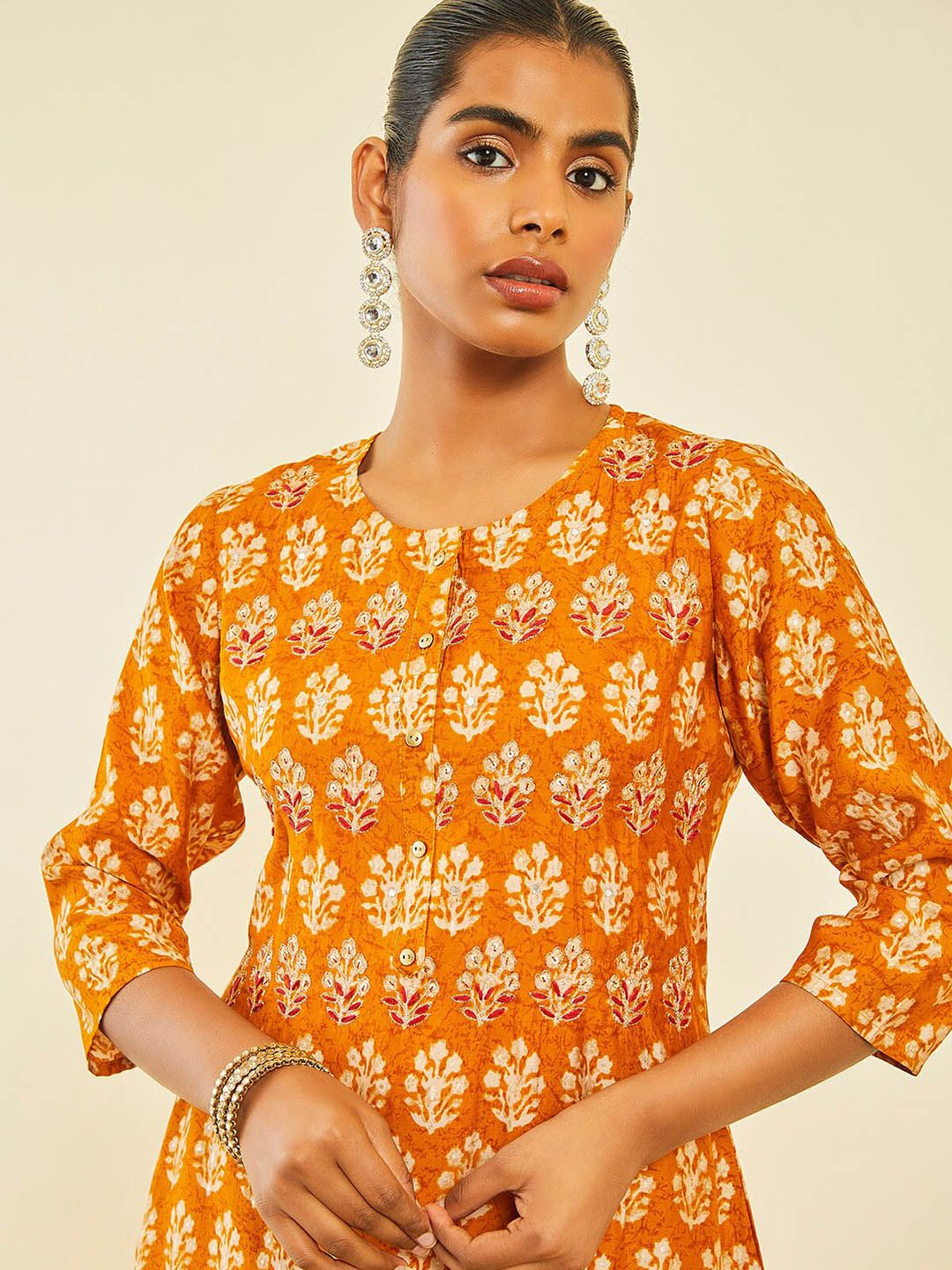 Dhiyona SO Women's Ethnic Motifs Printed Sequinned Kurta With Palazzos