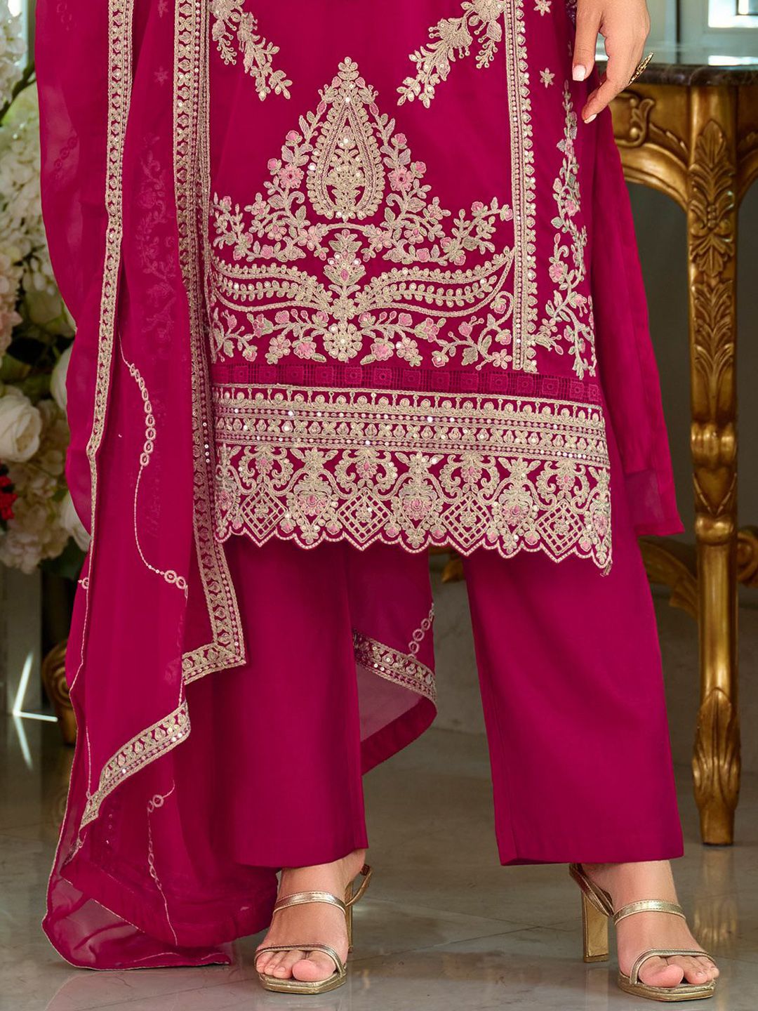 Dhiyona IE Women's Ethnic Motifs Embroidered Zari Kurta with Trousers & Dupatta