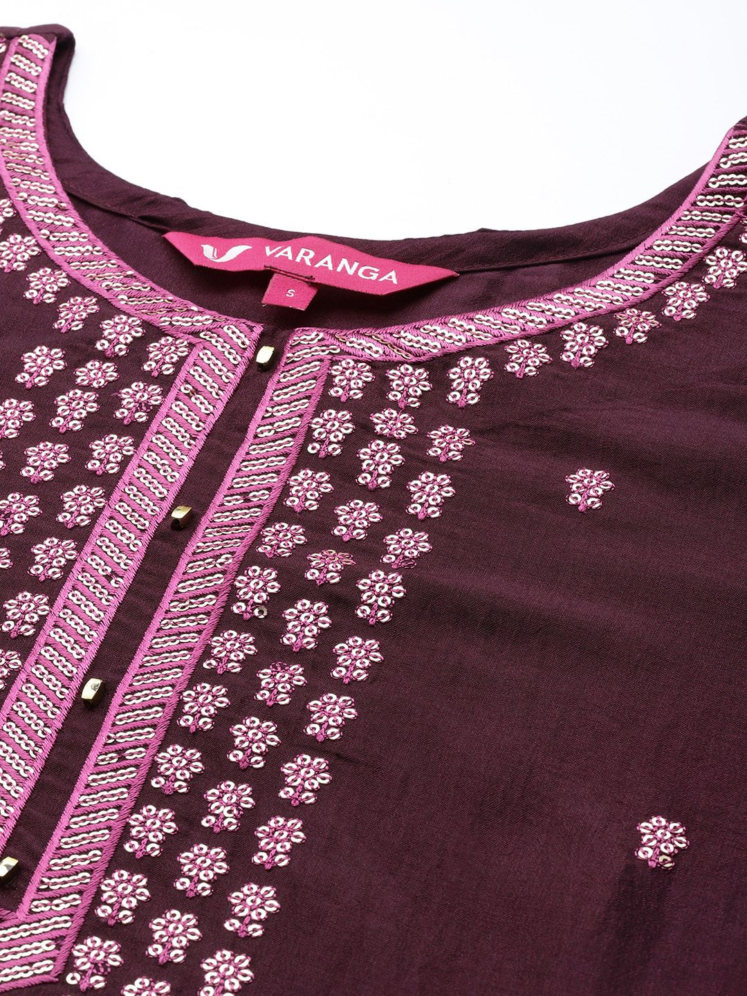 Dhiyona VA Women's Burgundy Floral Embroidered Sequinned Kurta with Trousers & Dupatta