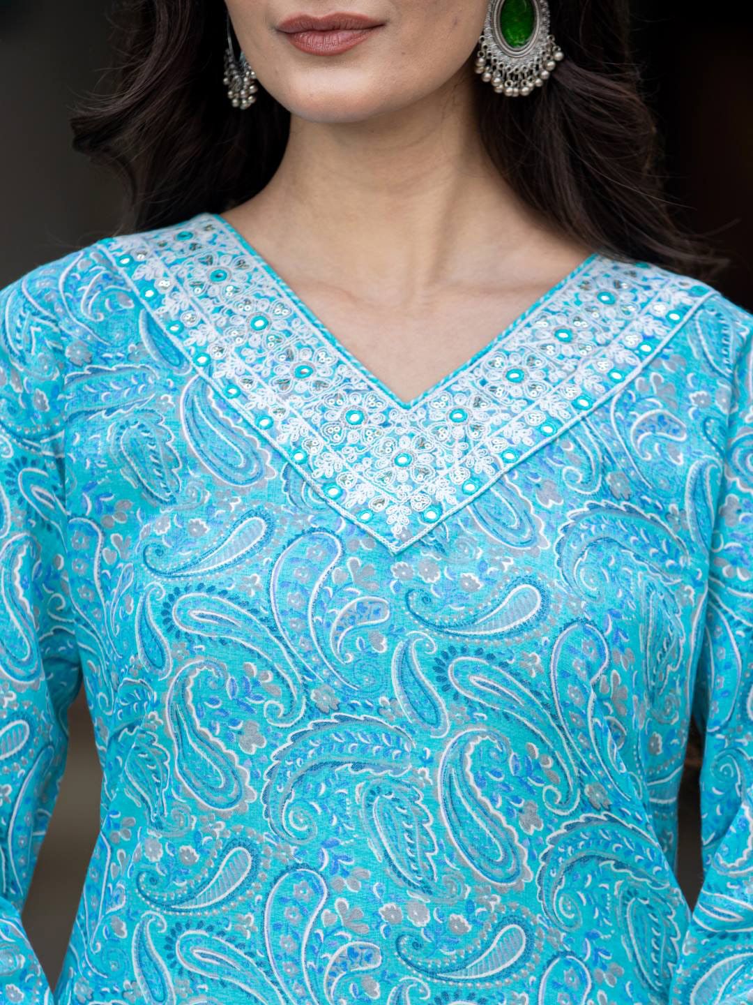 Dhiyona VA Women'sPaisley Printed Regular Mirror Work Kurta with Trouser & Dupatta
