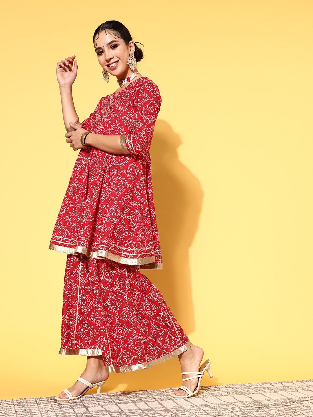 Dhiyona VA Women's Bandhani Pure Cotton Print Parade Kurta Set