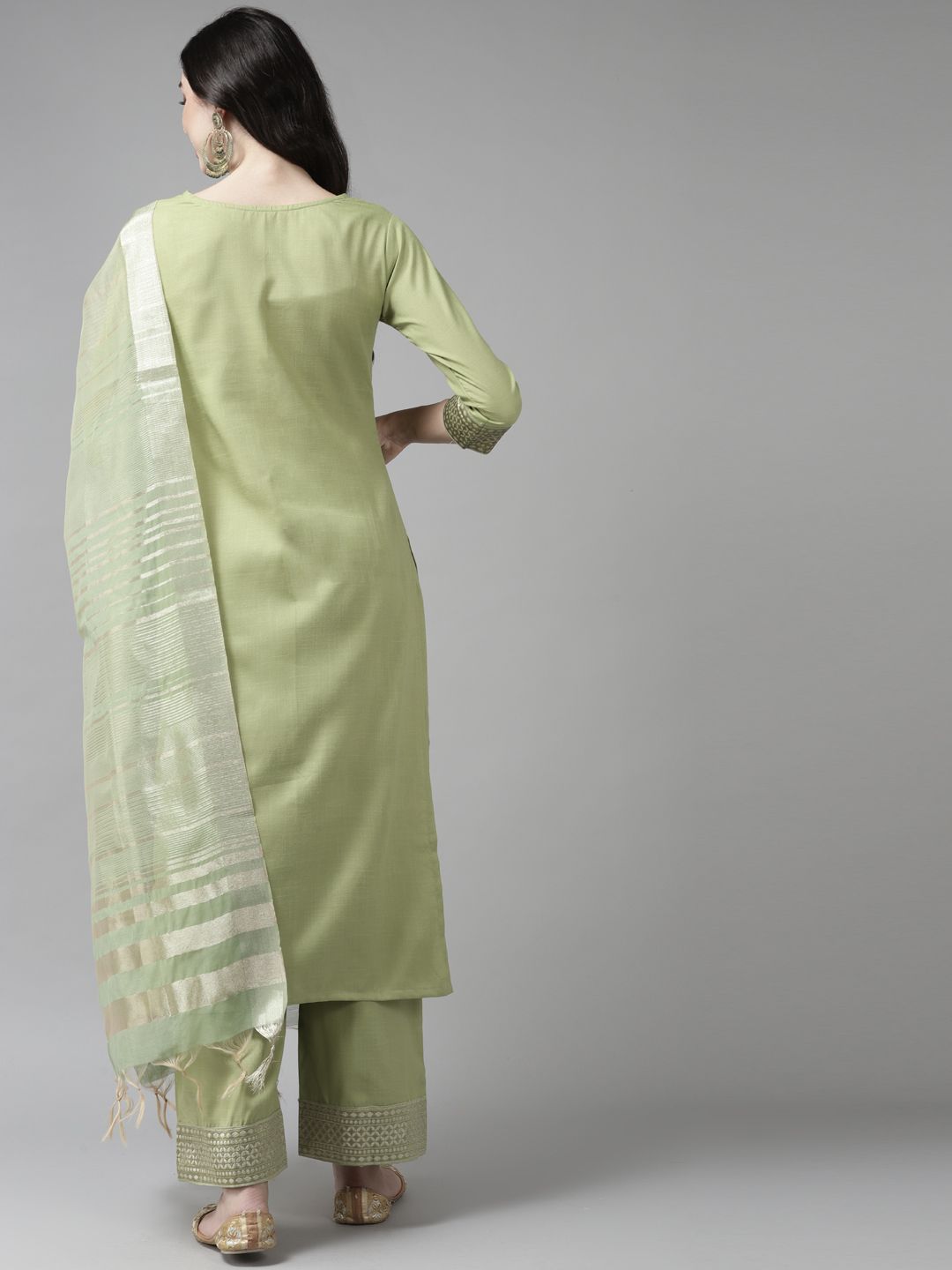 Dhiyona IE Women Green Yoke Design Regular Kurta with Palazzos & Dupatta