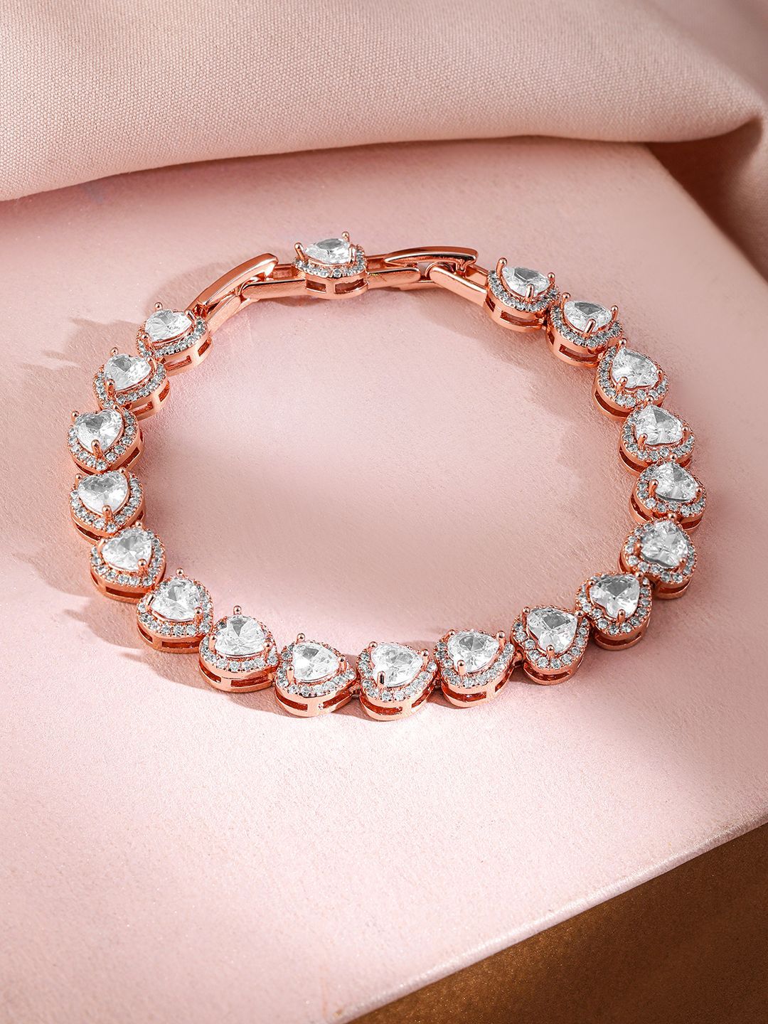 Dhiyona RJ Women's 18K Rose Gold Plated AAA Cubic Zirconia Studded Heart Tennis Bracelet