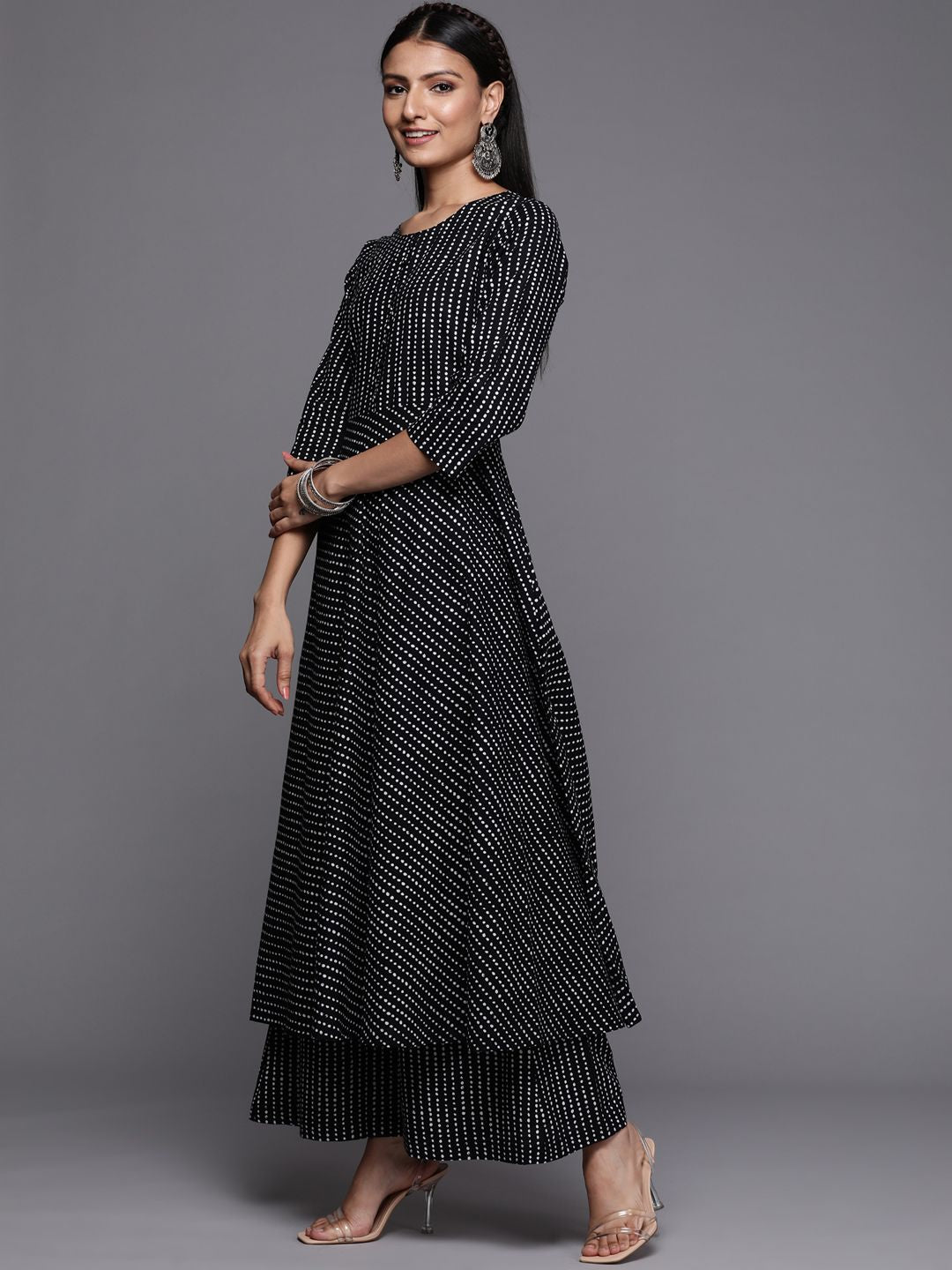 Dhiyona VA Women's Black Printed Pure Cotton Kurta with Palazzos & Dupatta