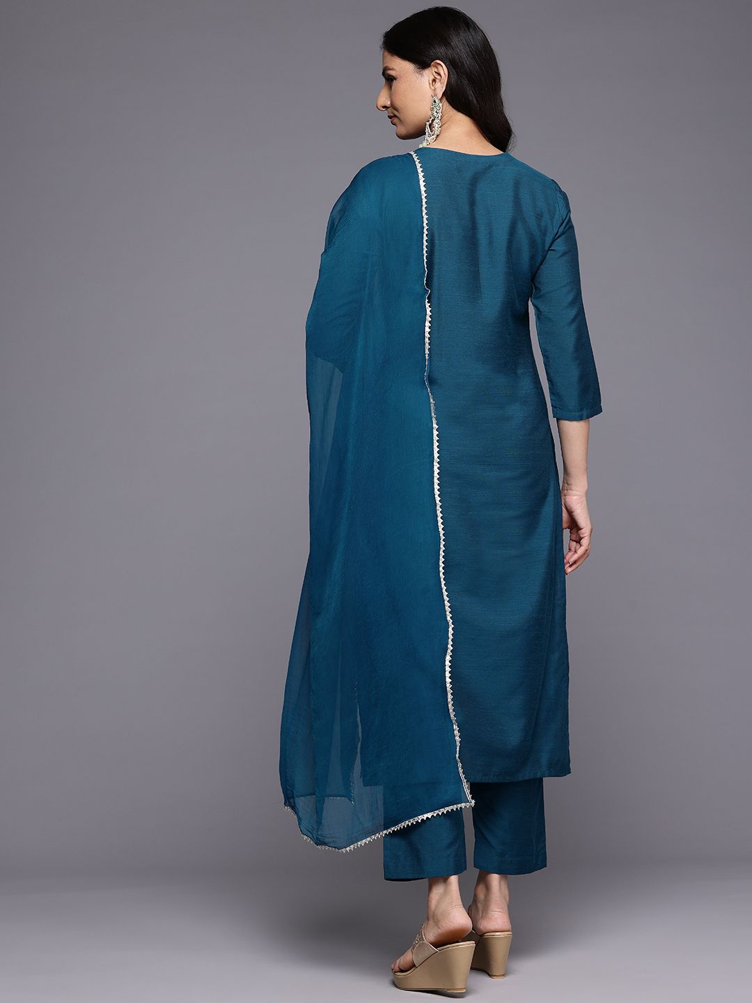 Dhiyona VA Women'sEthnic Motifs Embroidered Zari Kurta With Trousers & Dupatta