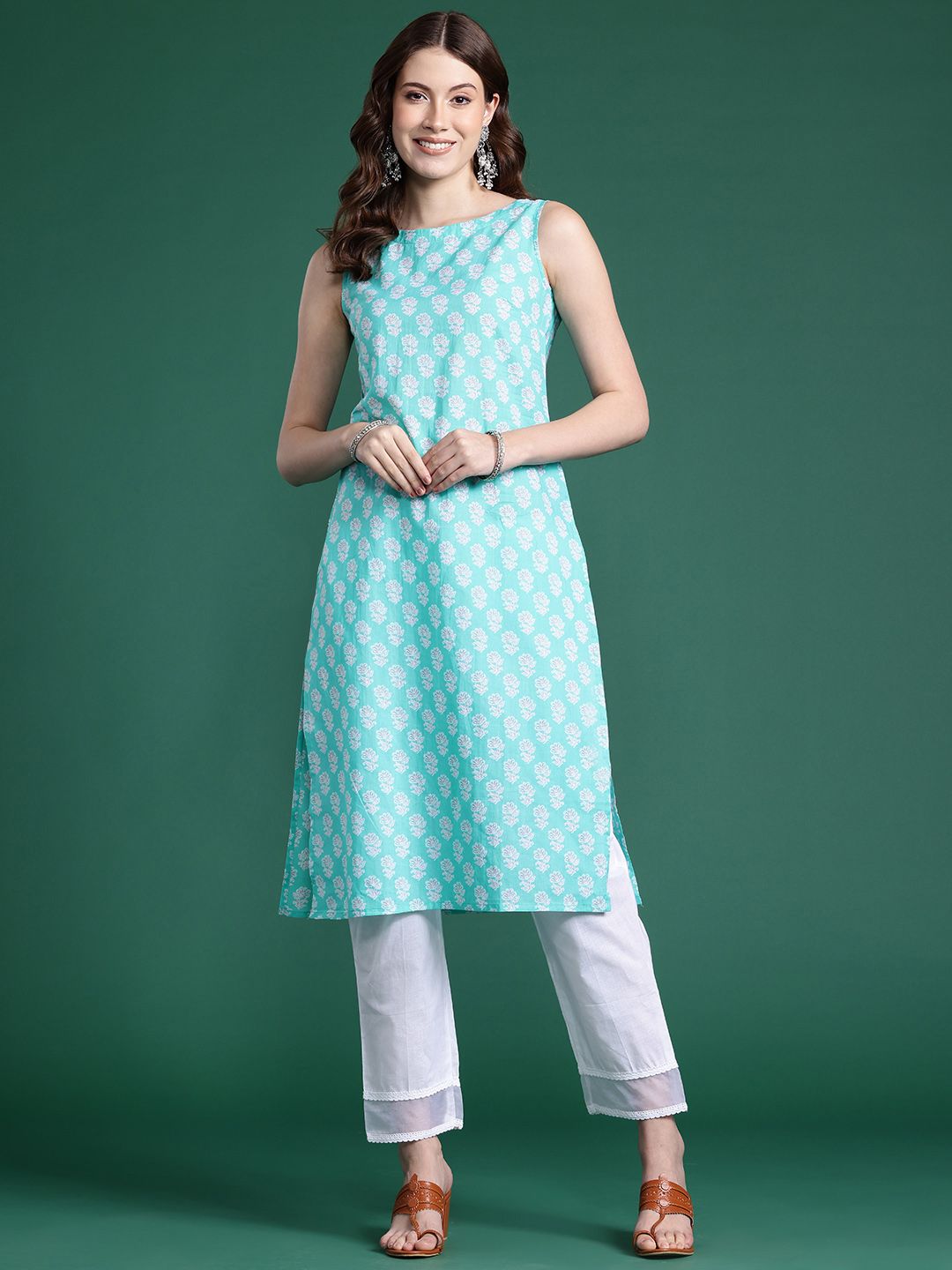 Dhiyona IE Ethnic Motifs Block Printed Pure Cotton Kurta