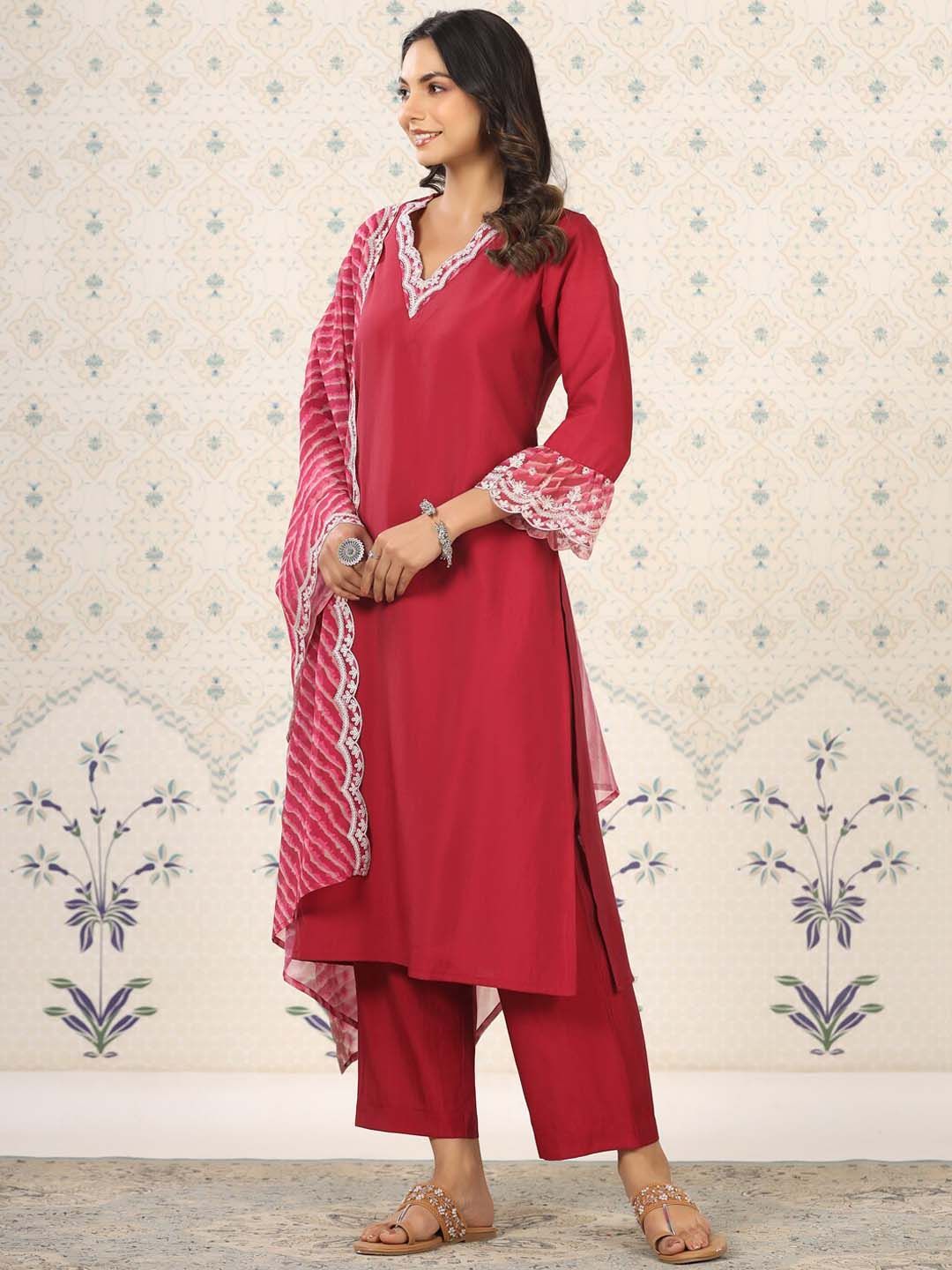 Dhiyona OD Women Ethnic Motifs Yoke Design Regular Thread Work Kurta with Trousers & With