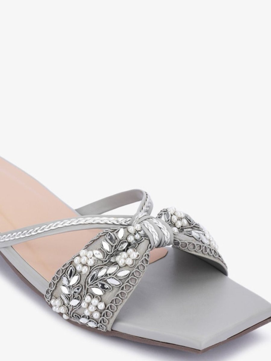 Dhiyona AK Grey Ethnic Embellished Open Toe Flats
