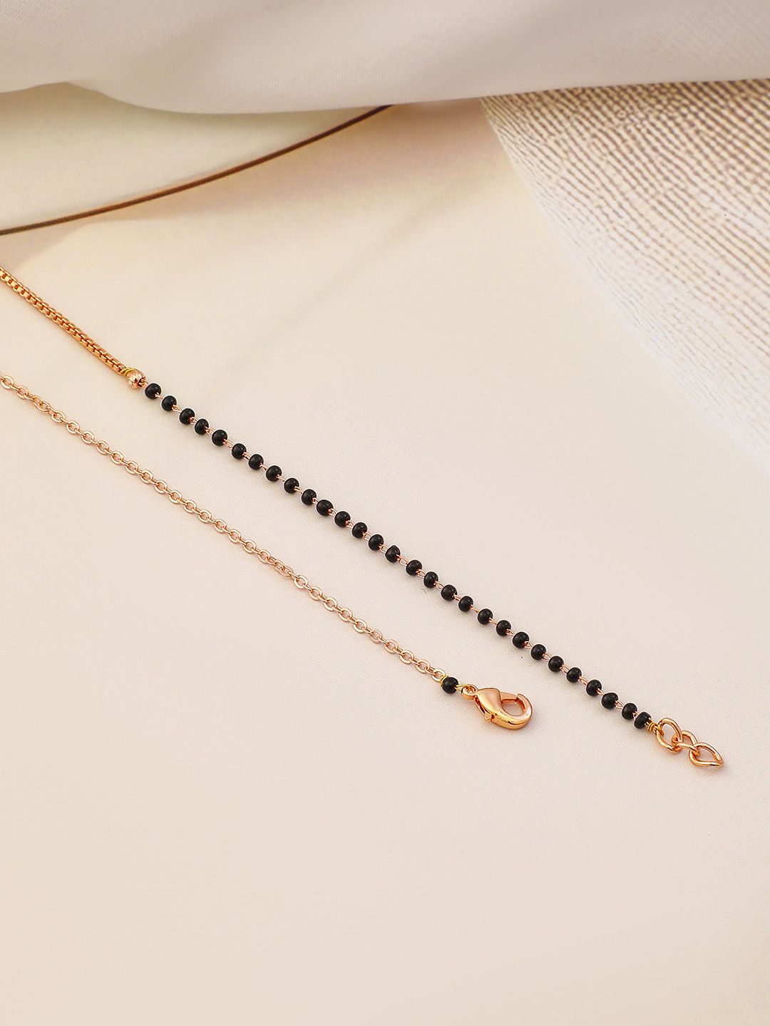 Dhiyona RJ Women's 18K Gold-Plated Ruby & Cubic Zirconia Studded Black and Gold Beaded Mangalsutra