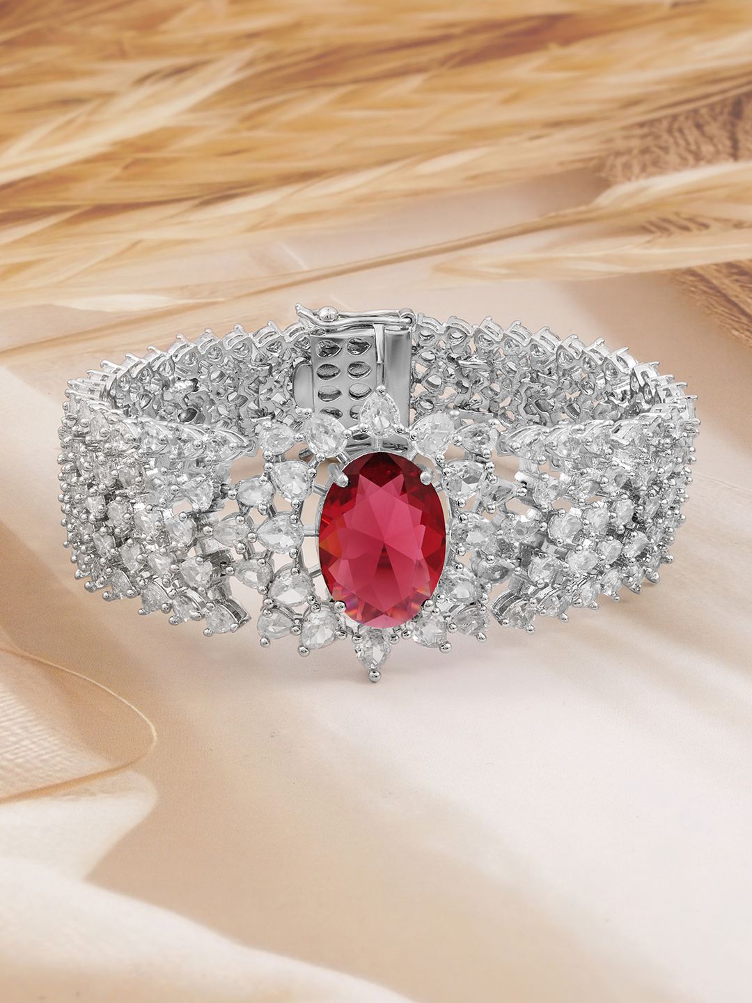 Dhiyona RJ Women's Rhodium-Plated Ruby Red & White Cubic Zirconia Bracelet