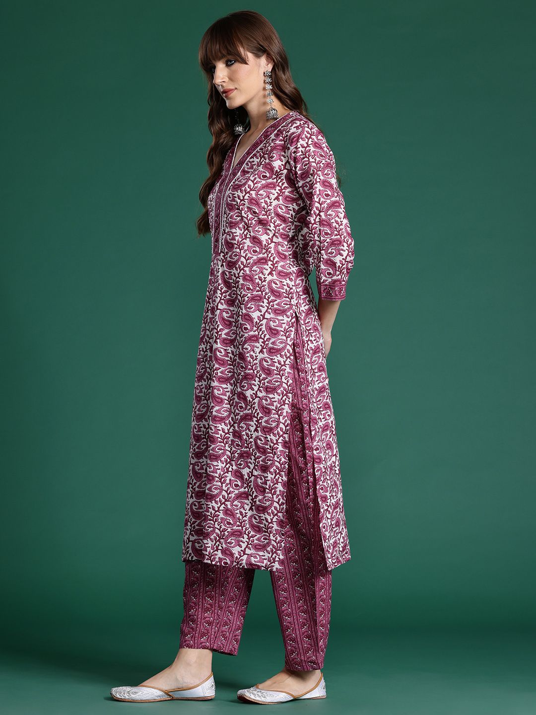 Dhiyona IE Paisley Printed Pure Cotton Kurta with Trousers