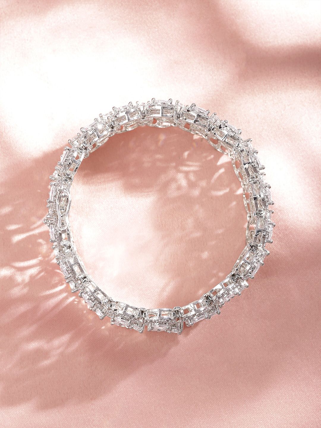 Dhiyona RJ Women's Rhodium-Plated Crystal AD & AAA Cubic Zirconia Studded Statement Bracelet