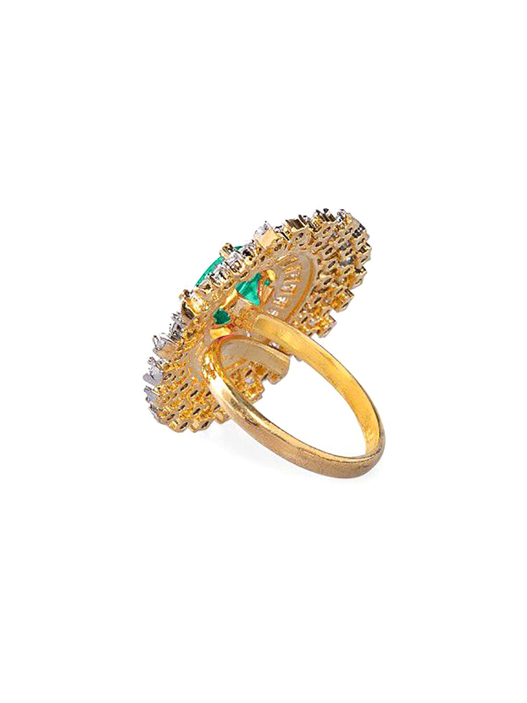 Dhiyona RJ Women's Rhodium-Plated Emerald Green & White Zirconia Stone Studded Adjustable Ring