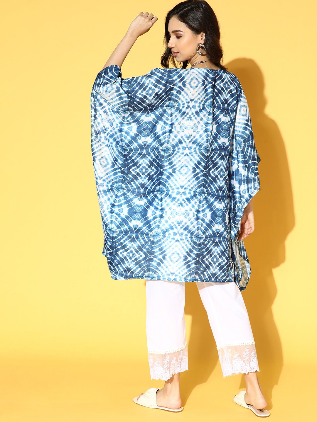 Dhiyona VA Women's Stunning Blue Printed Kaftan with Solid Trousers