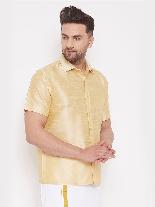 Men's Gold Silk Blend Straight Ethnic Shirt