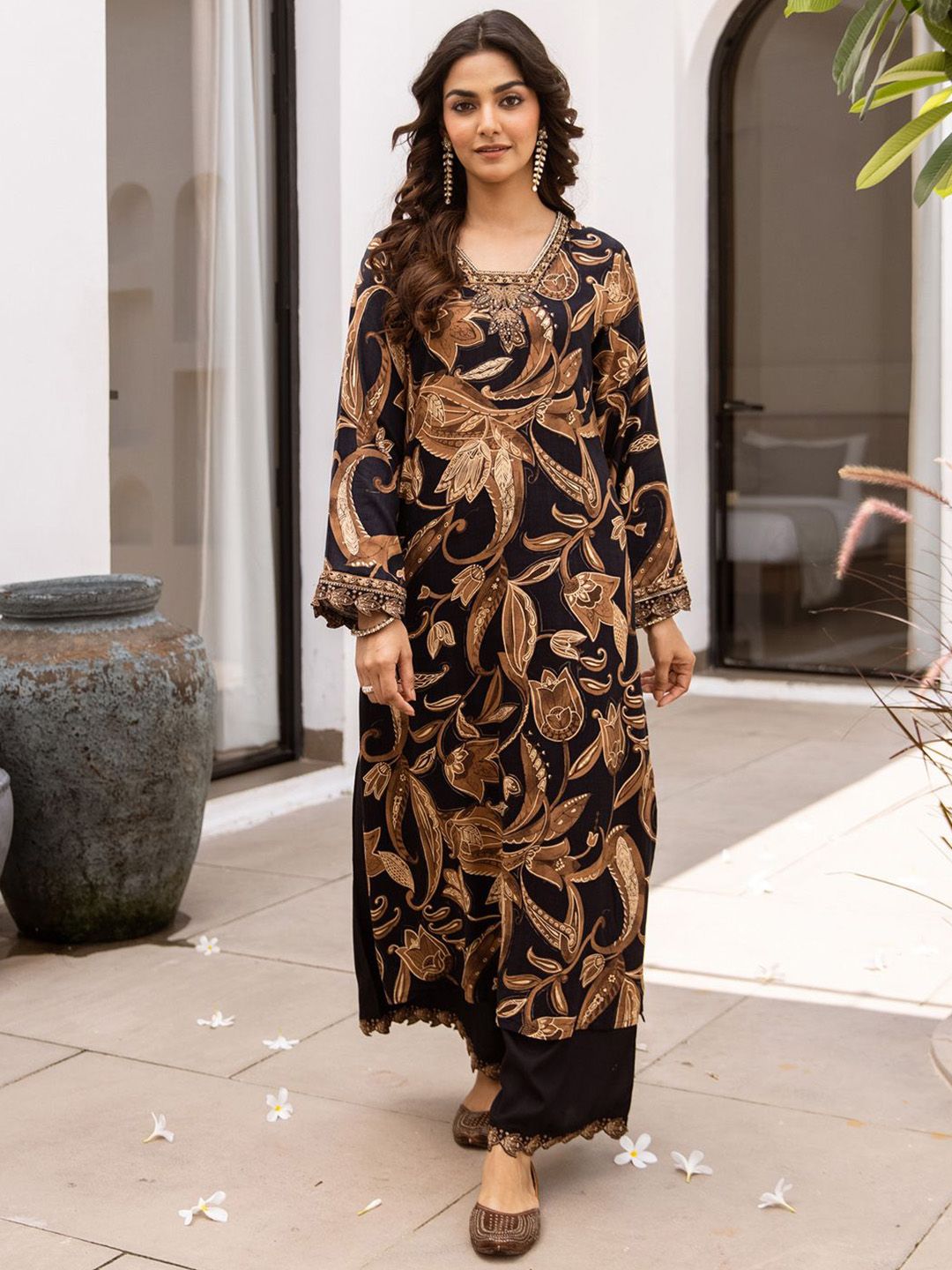 Dhiyona IE Printed V Neck Tunic & Palazzo