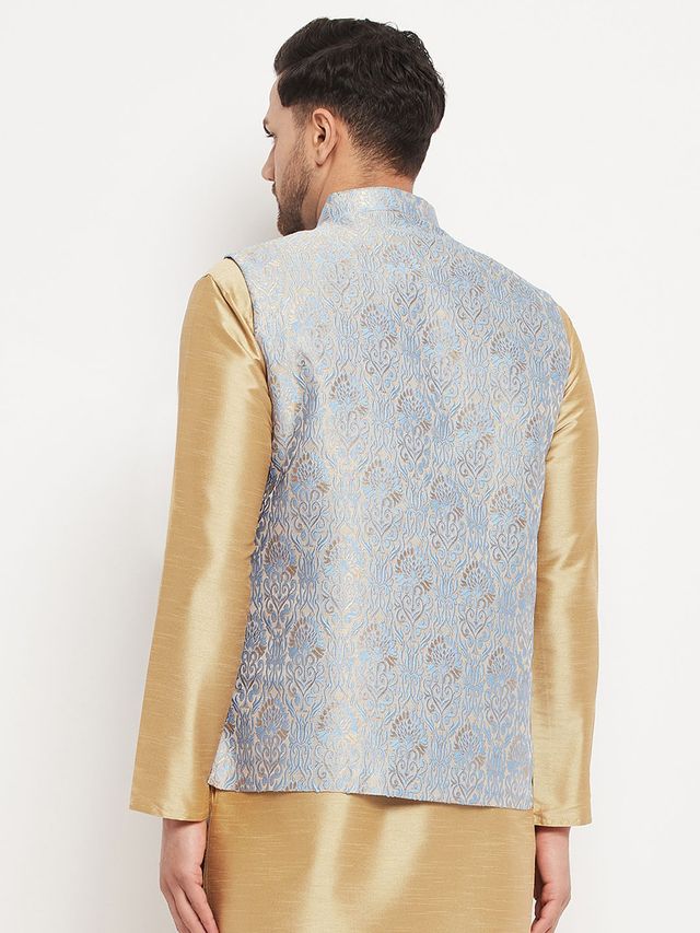 Men's Grey Silk Blend Straight Nehru Jacket