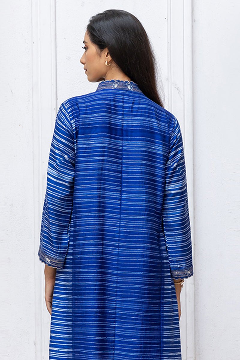 Women's Classic Blue Silk Hand Made Tussar Silk Shibori Co-ord Set