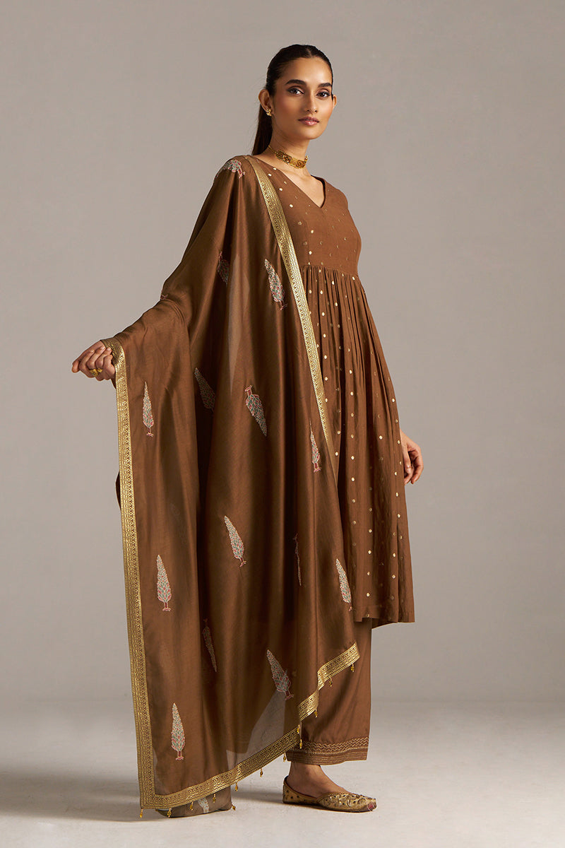Dhiyona GF Women's Toffee Zari Woven Festive Kurta Set