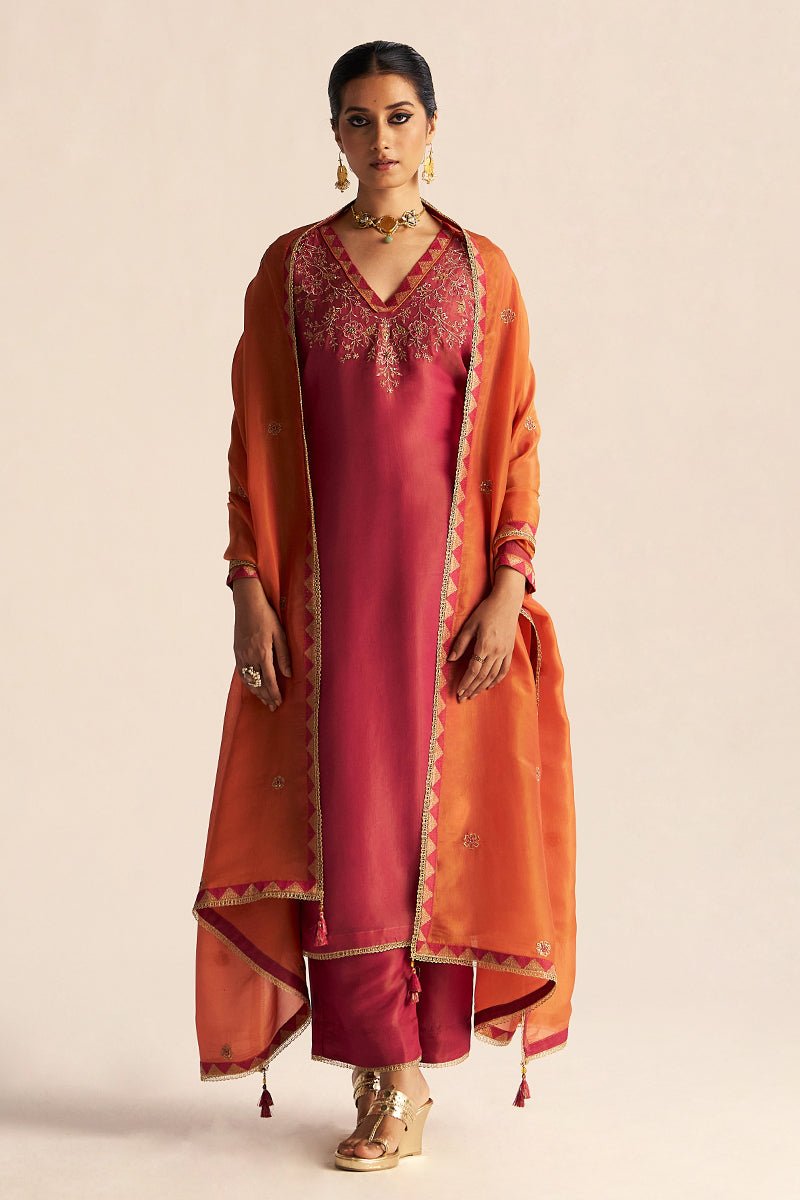 Dhiyona GF cherries jubilee kurta with burnt sienna dupatta festive kurta set