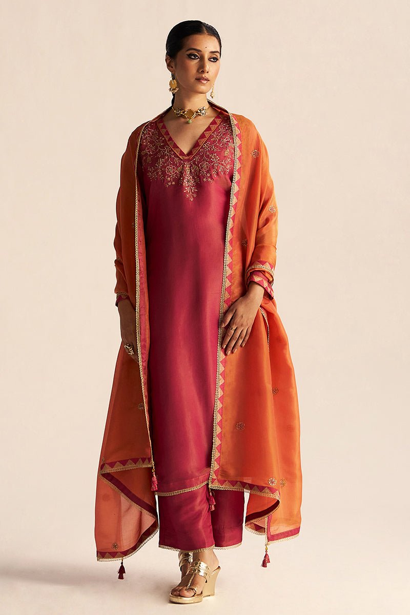 Dhiyona GF cherries jubilee kurta with burnt sienna dupatta festive kurta set