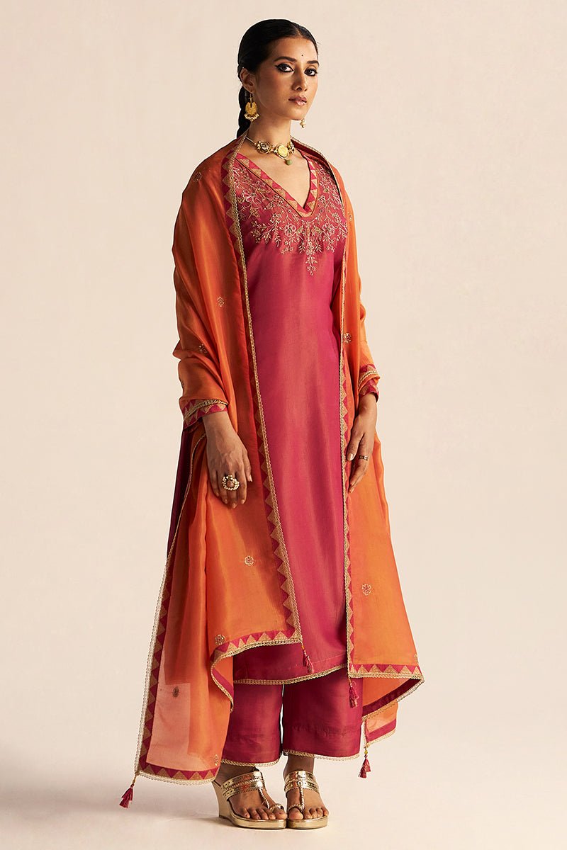 Dhiyona GF cherries jubilee kurta with burnt sienna dupatta festive kurta set