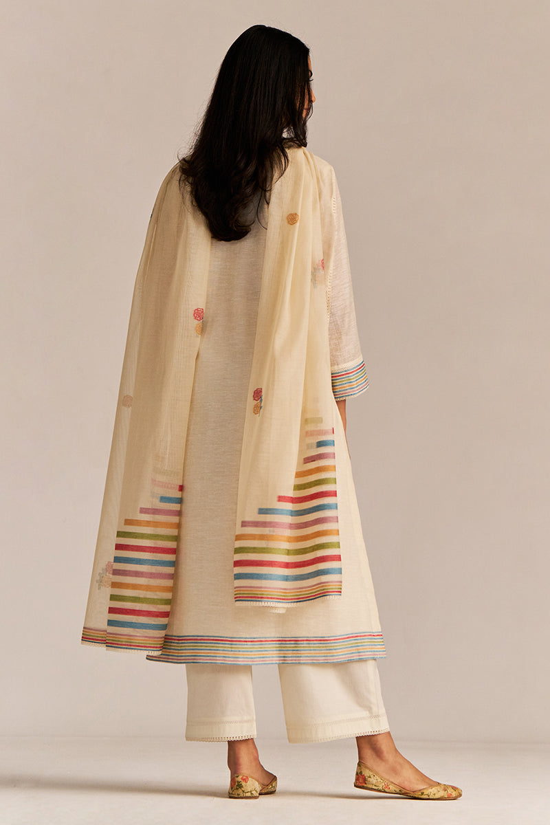 Dhiyona GF Women's Pristine White Woven Kurta Set