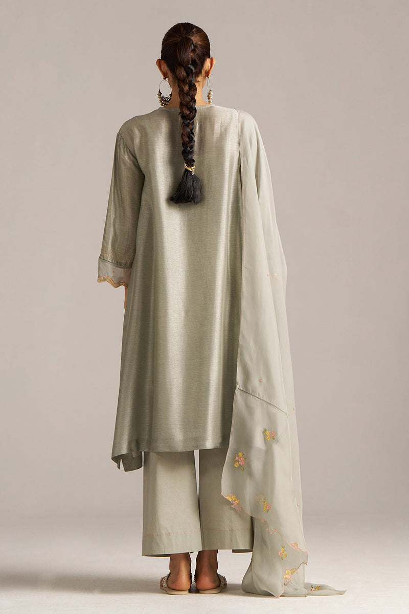 Dhiyona GF Women's Seagrass Grey Raw Silk Festive Kurta Set