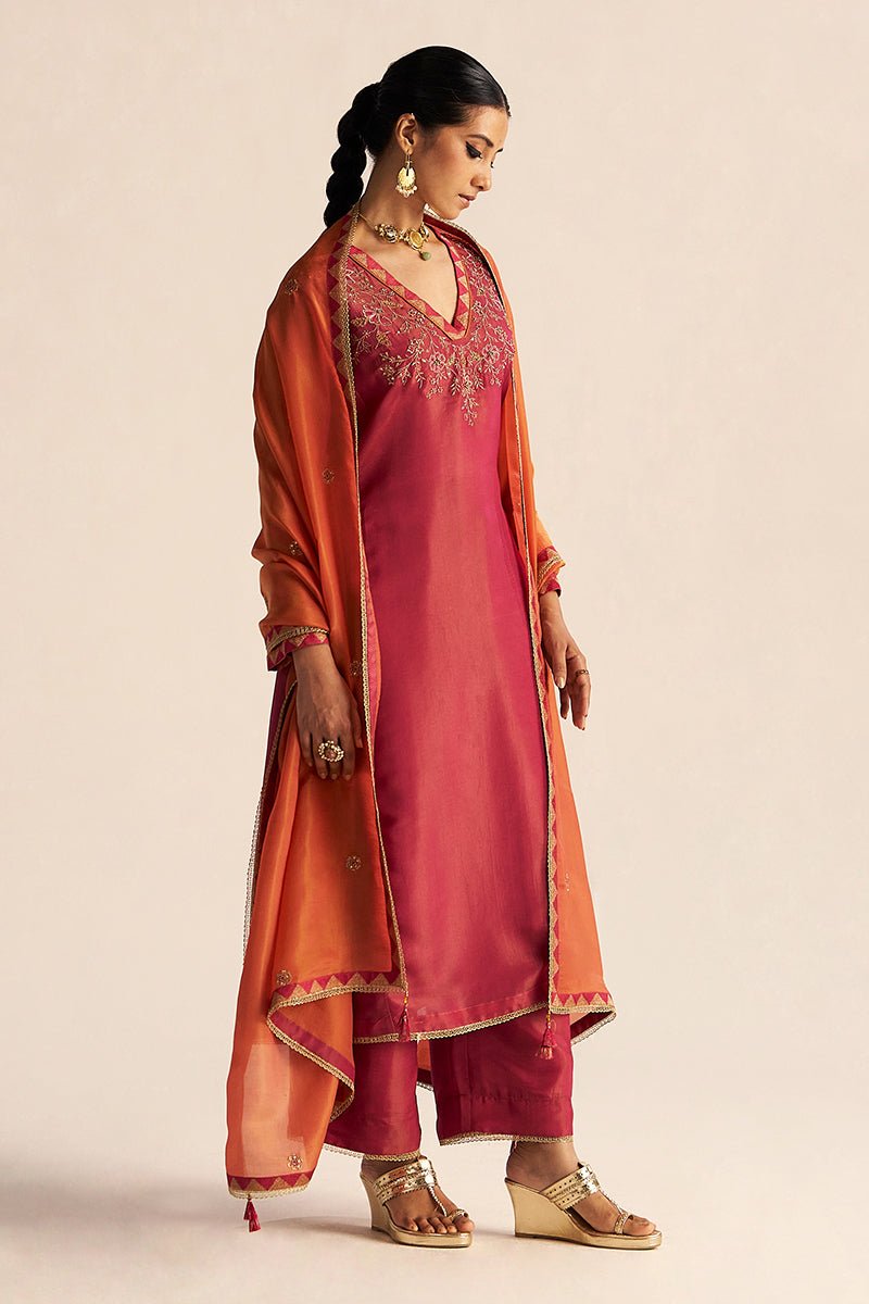 Dhiyona GF cherries jubilee kurta with burnt sienna dupatta festive kurta set