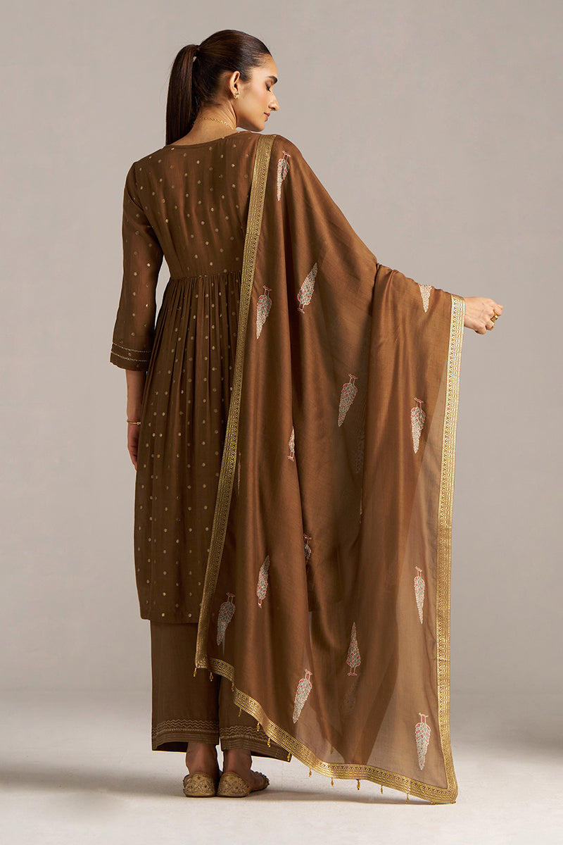 Dhiyona GF Women's Toffee Zari Woven Festive Kurta Set