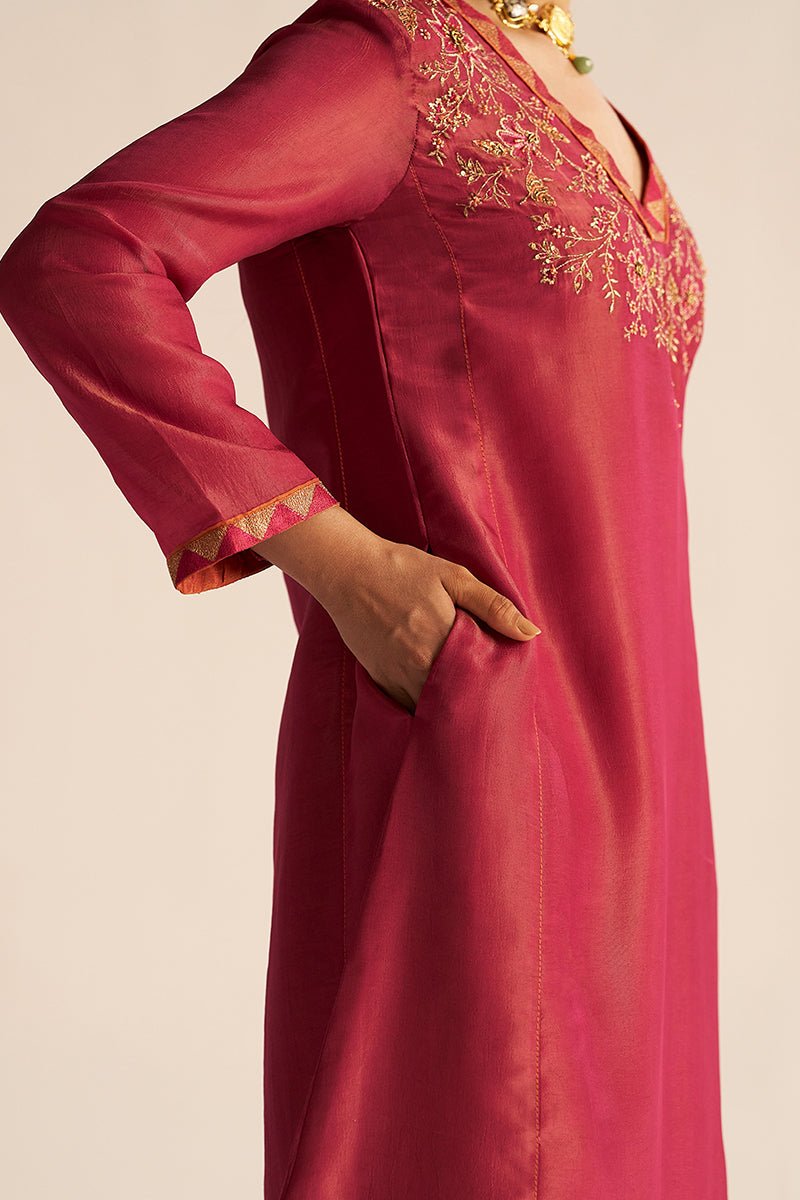 Dhiyona GF cherries jubilee kurta with burnt sienna dupatta festive kurta set