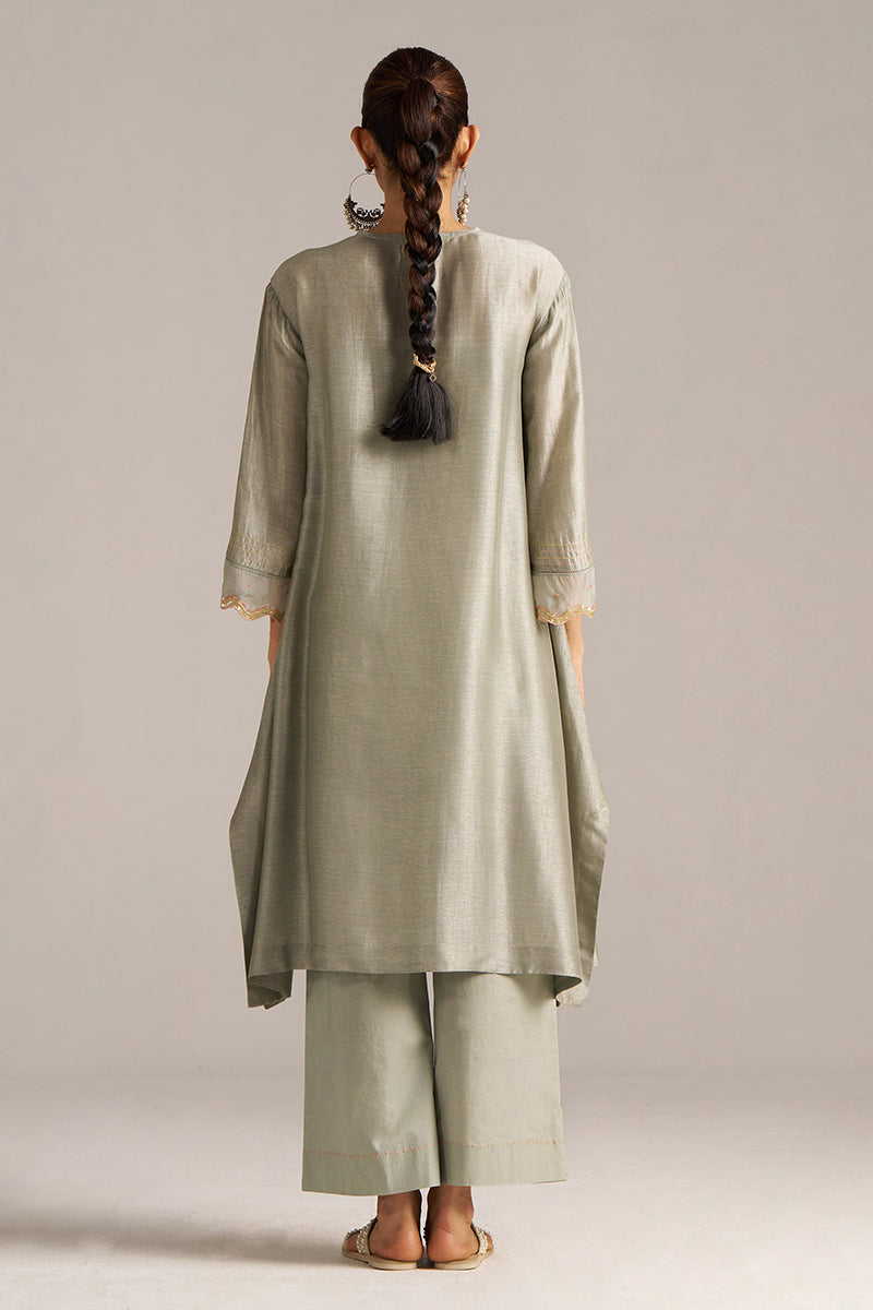 Dhiyona GF Women's Seagrass Grey Raw Silk Festive Kurta Set