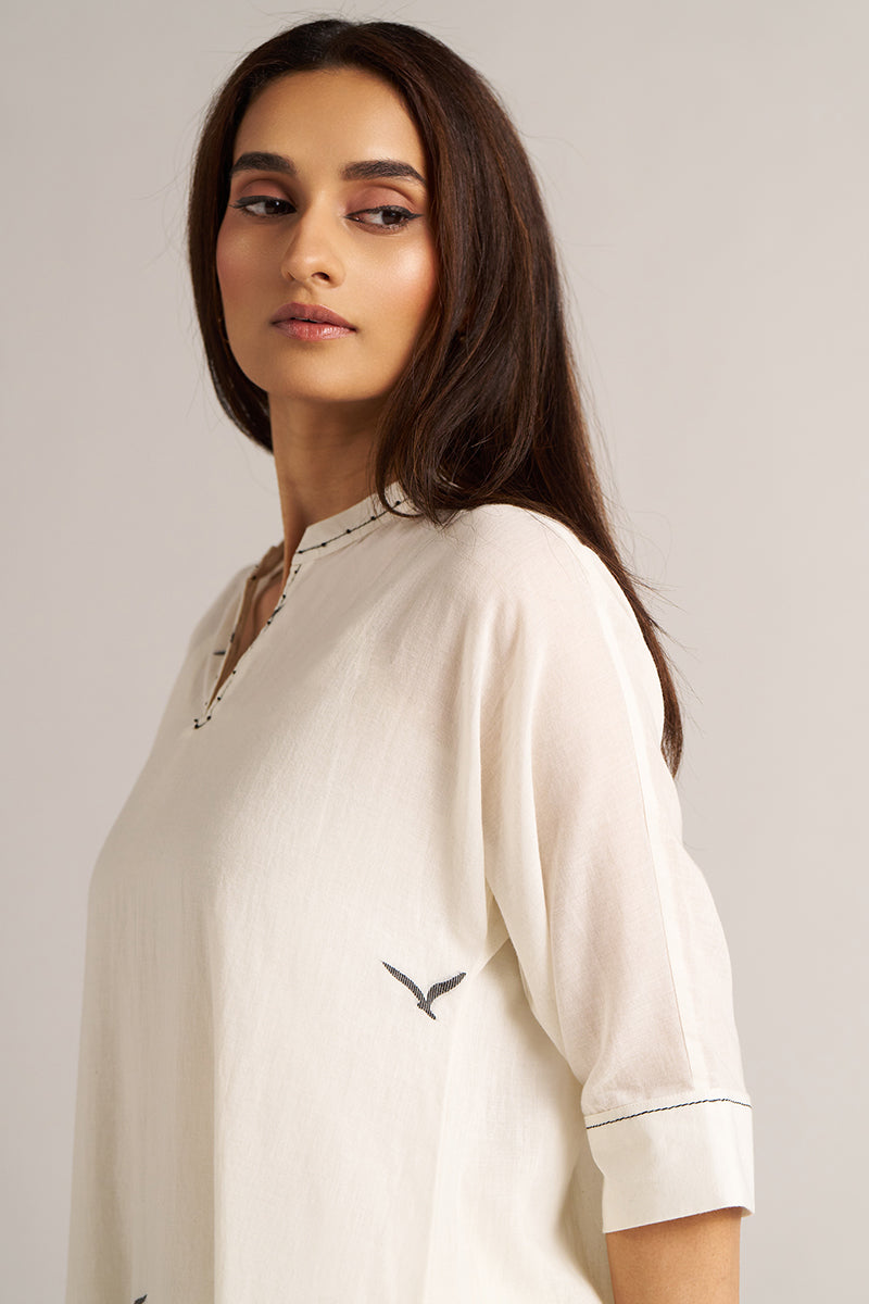 Dhiyona GF Women's Cream and Black Woven Cotton Co-ord Set