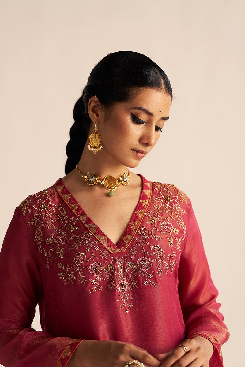 Dhiyona GF cherries jubilee kurta with burnt sienna dupatta festive kurta set