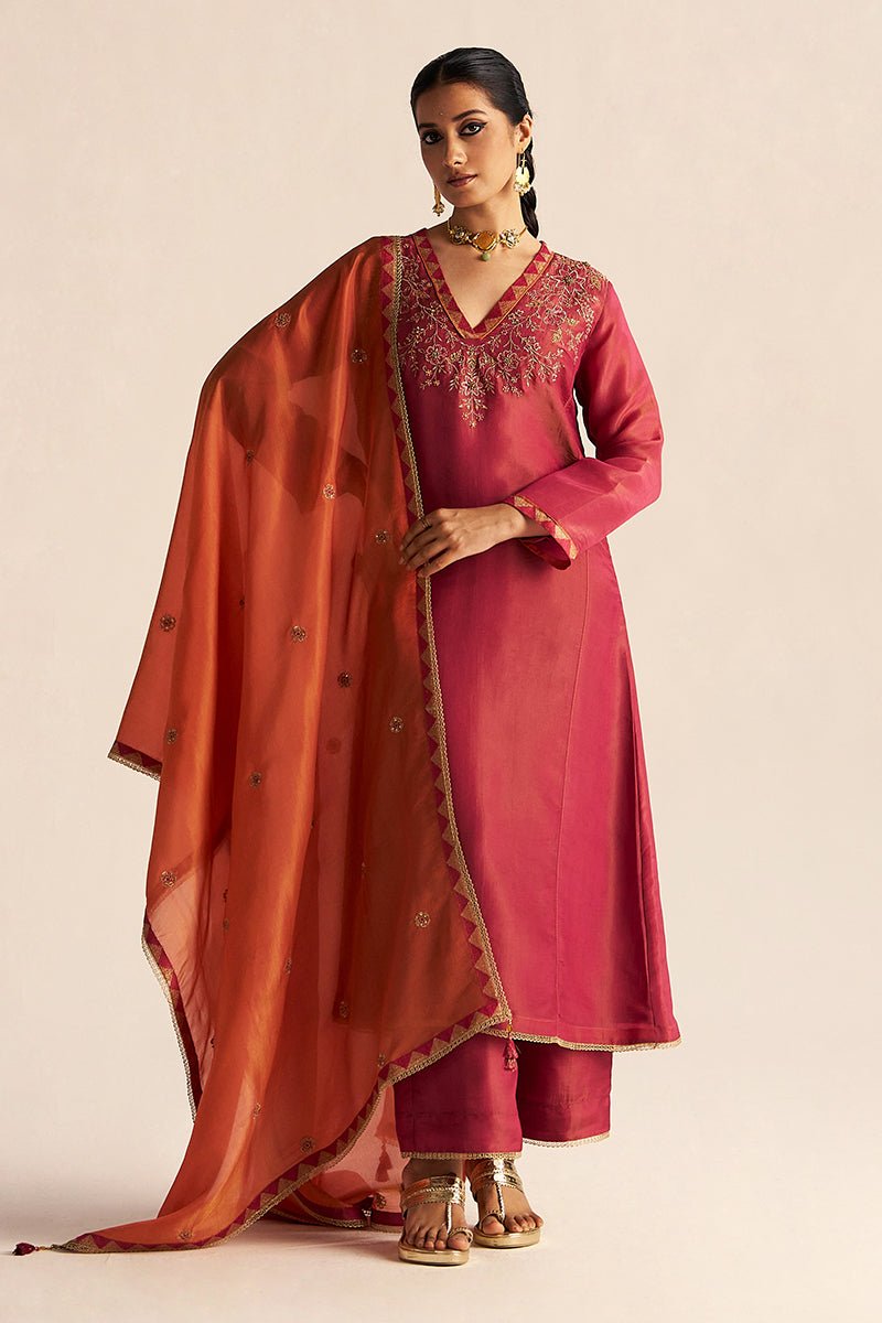 Dhiyona GF cherries jubilee kurta with burnt sienna dupatta festive kurta set