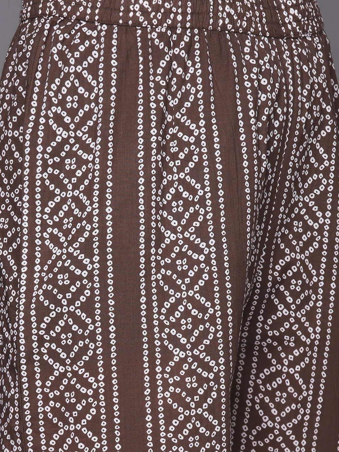 Dhiyona VA Women's Brown Bandhani Printed Gotta Patti Pure Cotton Kurta with Palazzos & With Dupatta