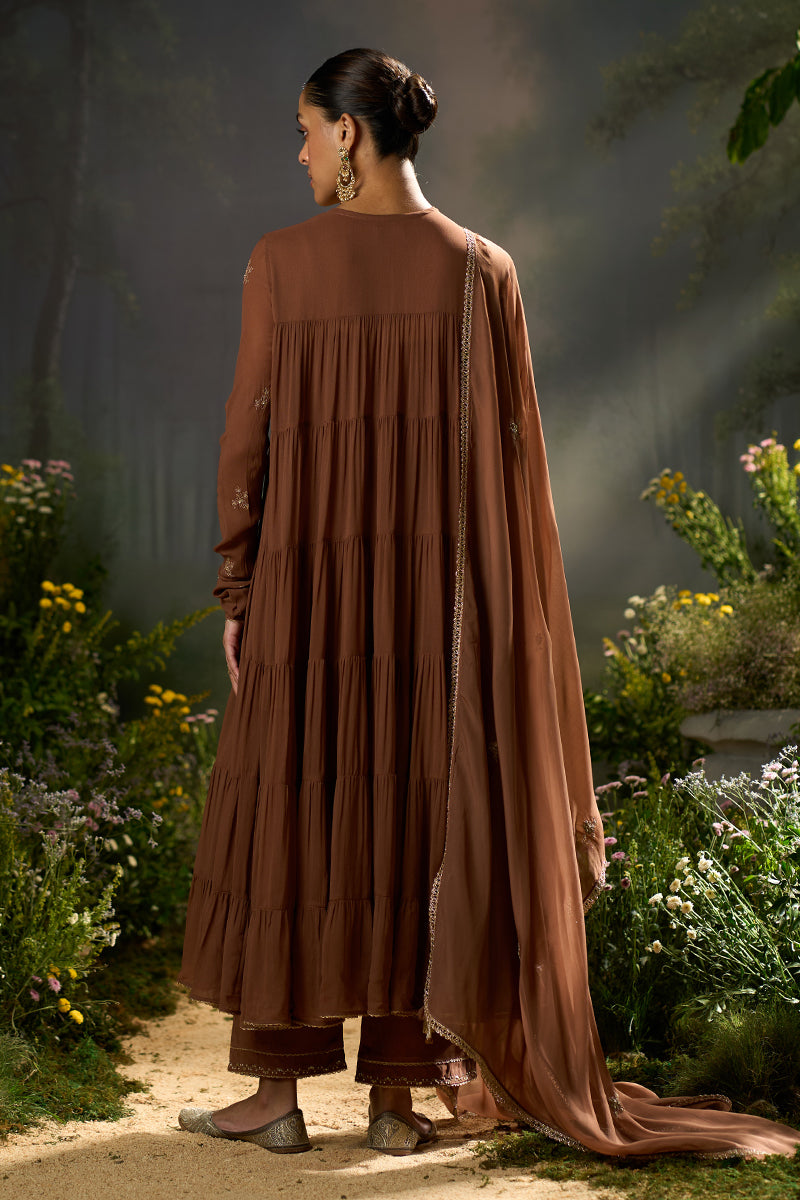 Dhiyona GF carob brown georgette festive kurta set