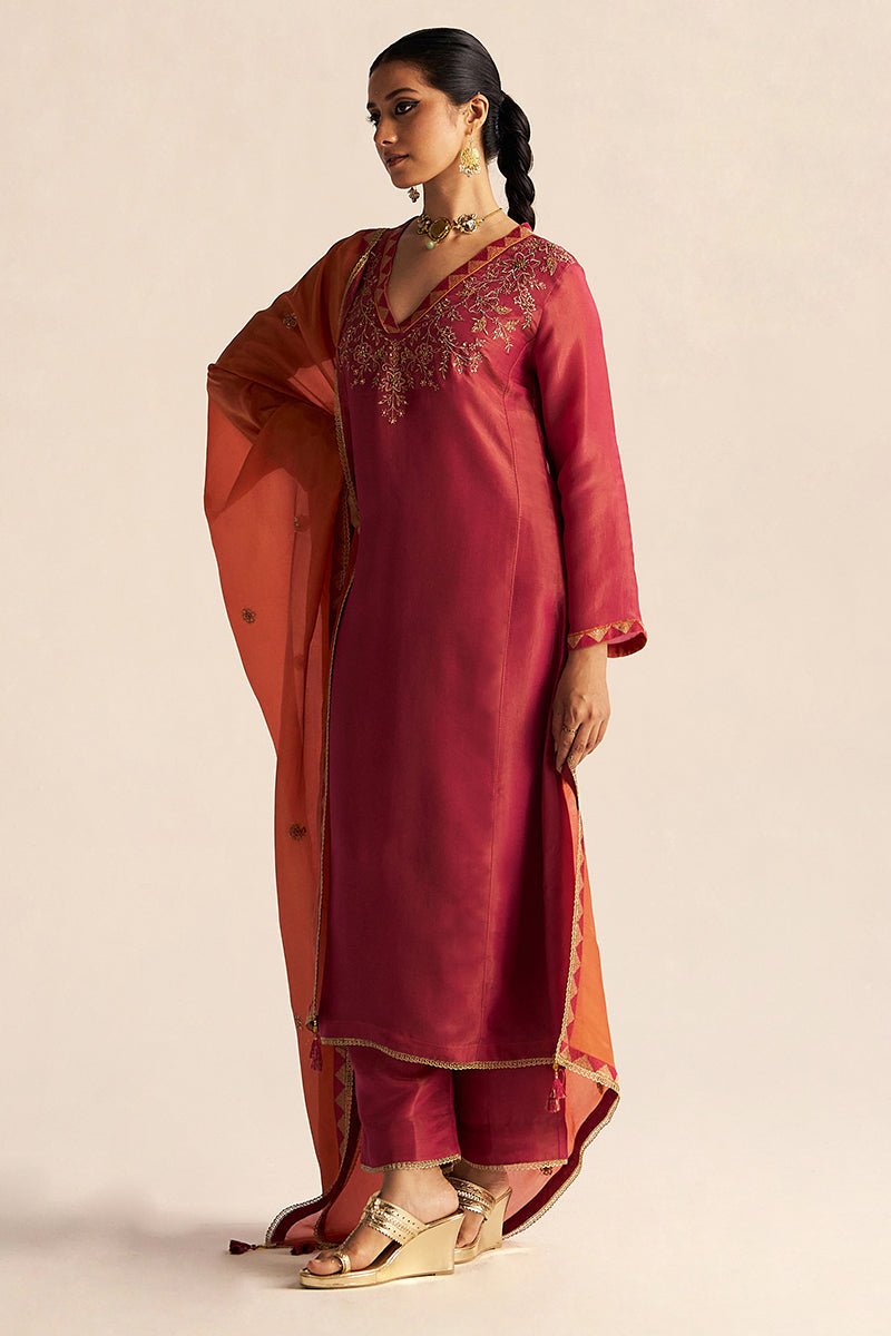 Dhiyona GF cherries jubilee kurta with burnt sienna dupatta festive kurta set